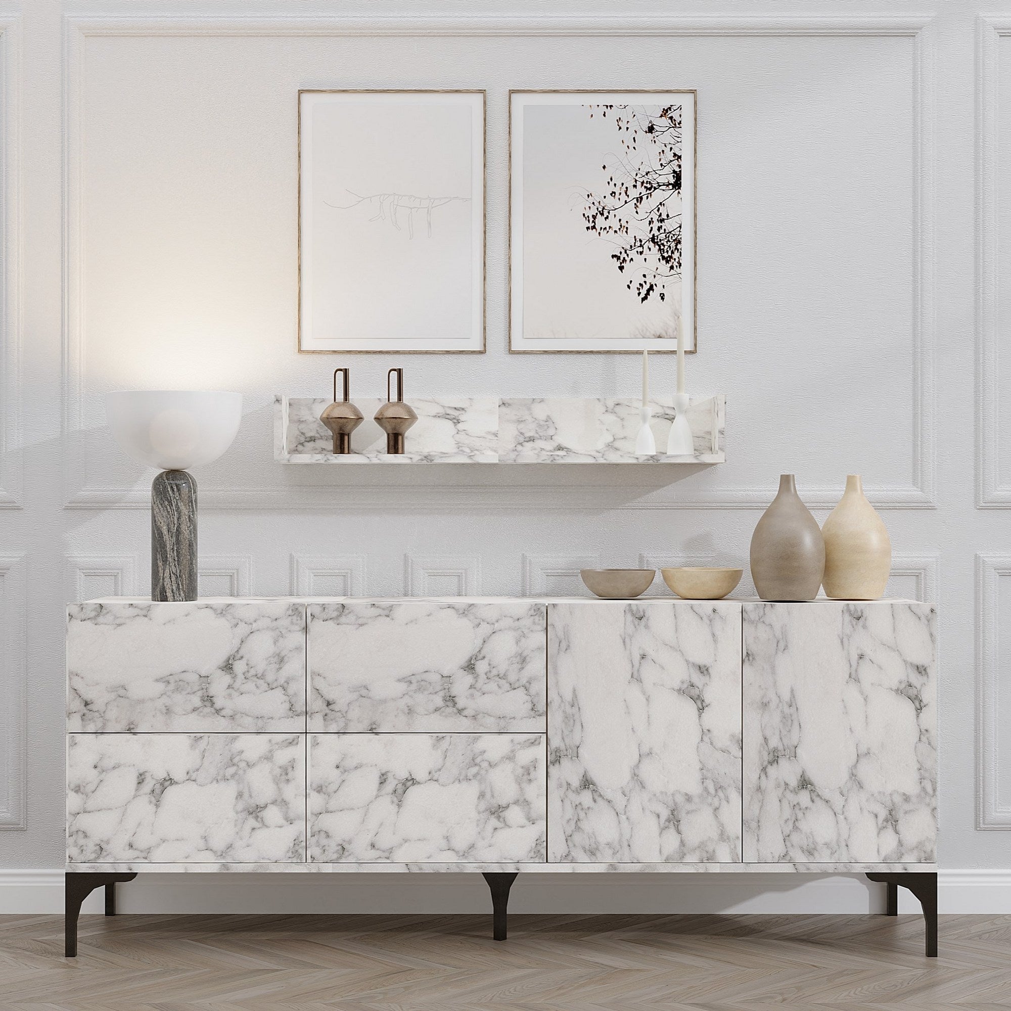 Aparador em Melamina – 180 x 55 x 40 cm – Mármore de Carrara