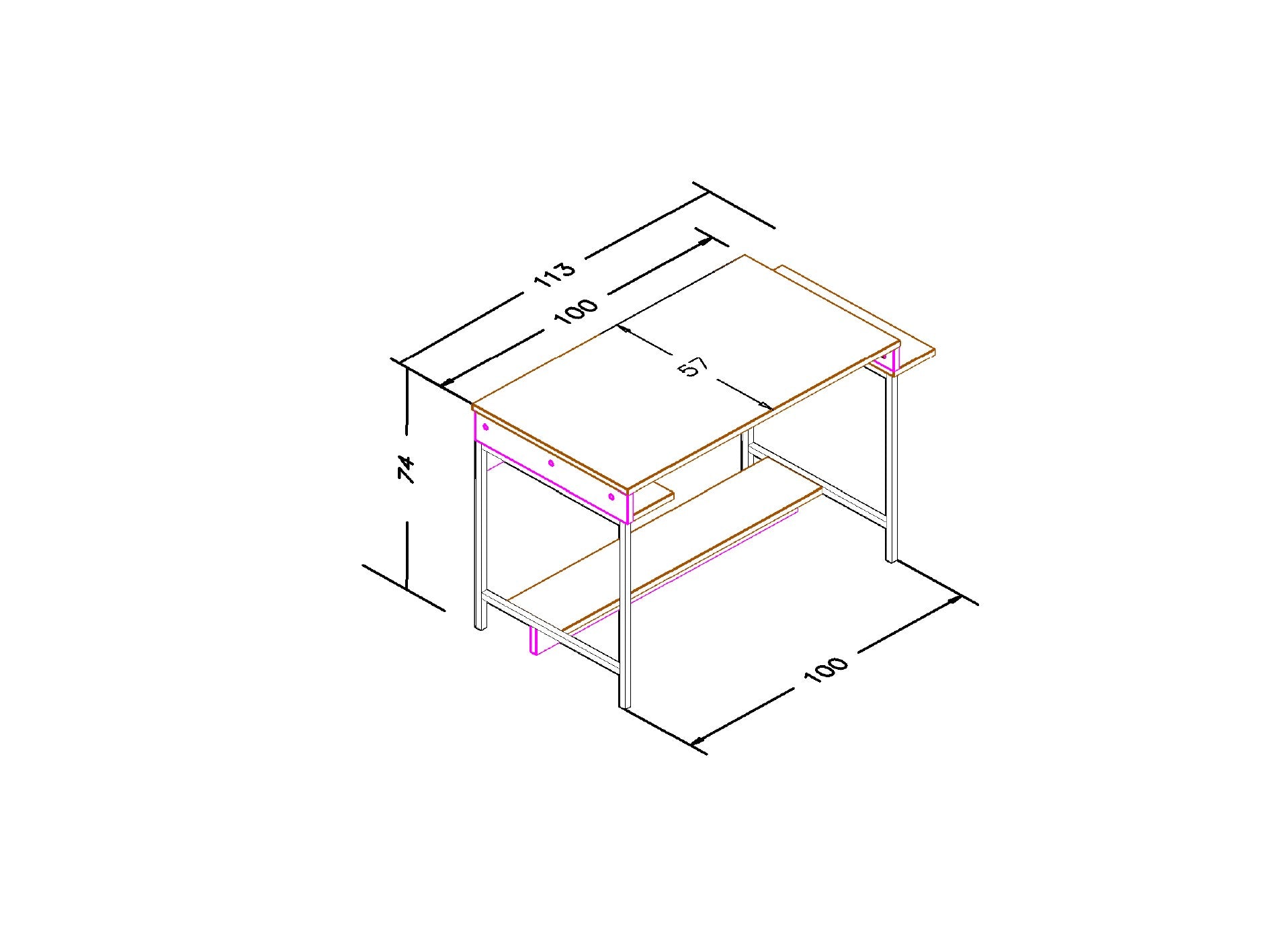 Secretária de Estudo – 113 cm x 74 cm x 57 cm – Carvalho Safira e Preto – MDF