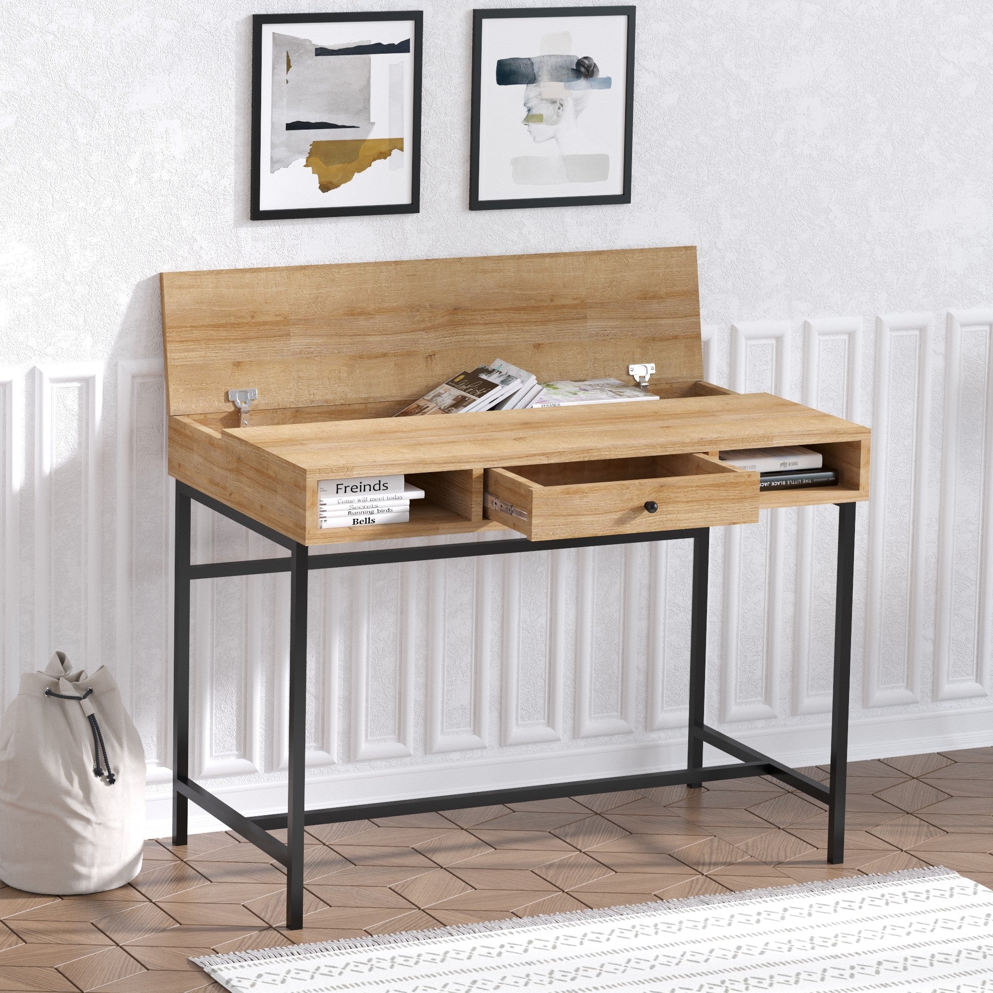 Secretária de Estudo – 100 cm x 75 cm x 60 cm – Carvalho Safira e Preto – MDF
