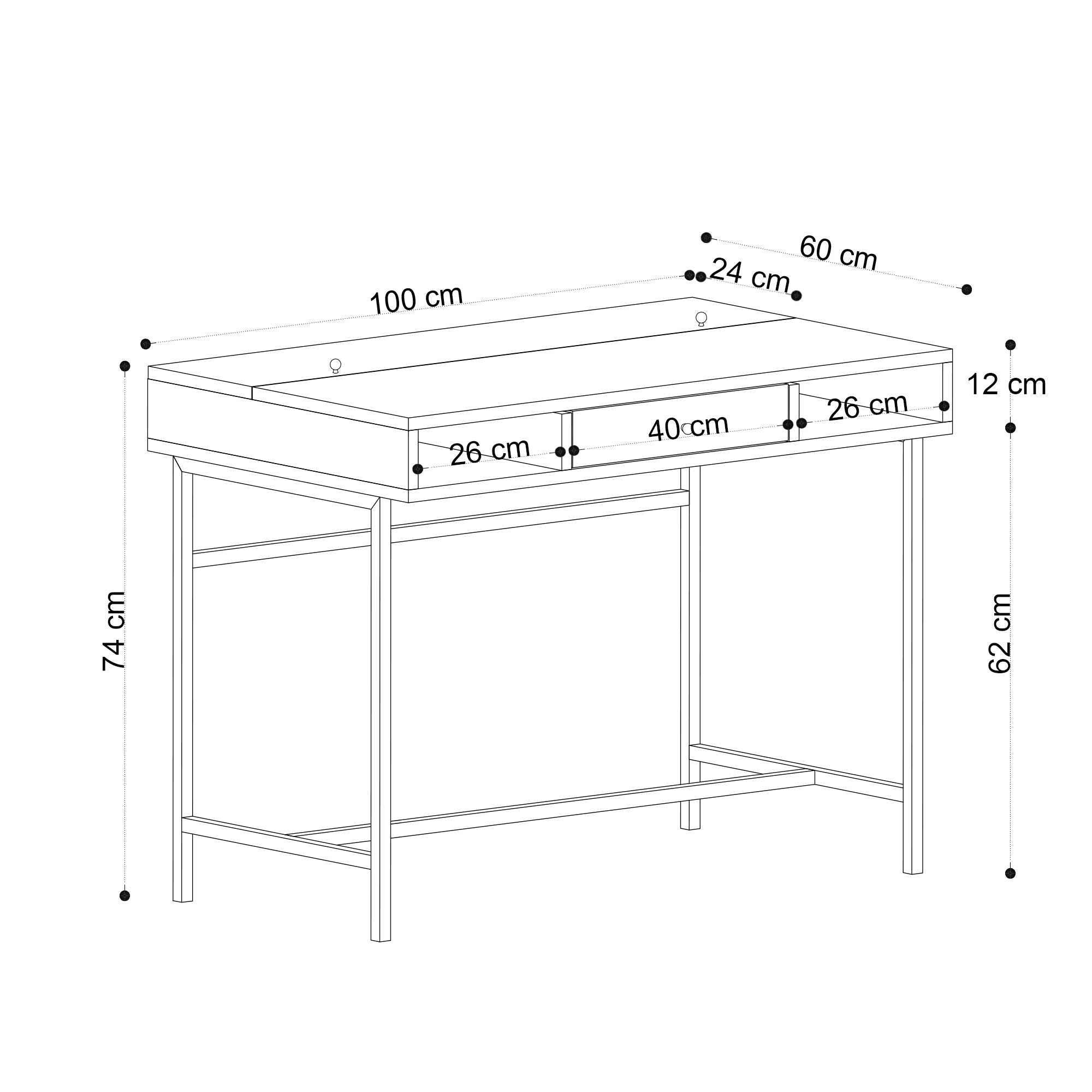 Secretária de Estudo – 100 cm x 75 cm x 60 cm – Carvalho Safira e Preto – MDF