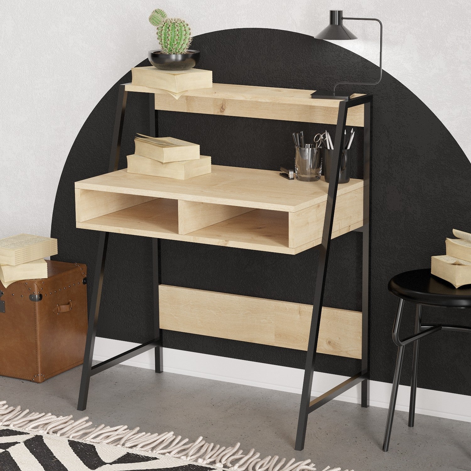 Secretária de Estudo – 79 cm x 100 cm x 50 cm – Carvalho Safira e Preto – MDF