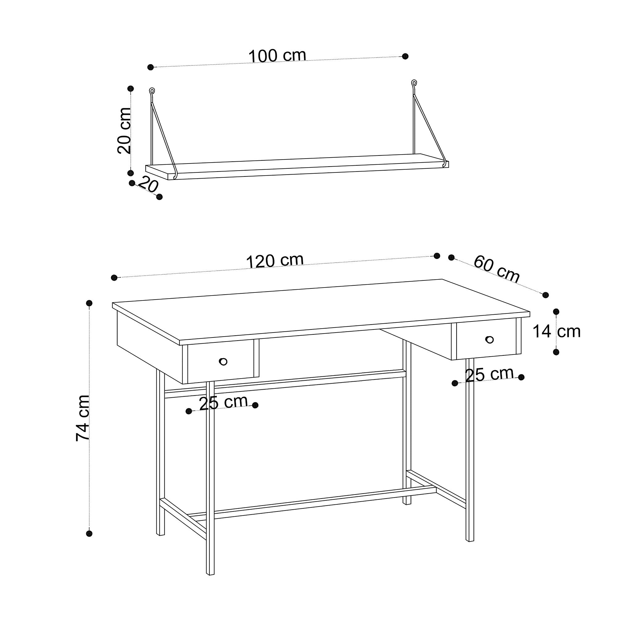 Secretária de Estudo – 120 cm x 74 cm x 60 cm – Carvalho Safira e Preto – MDF com melamina