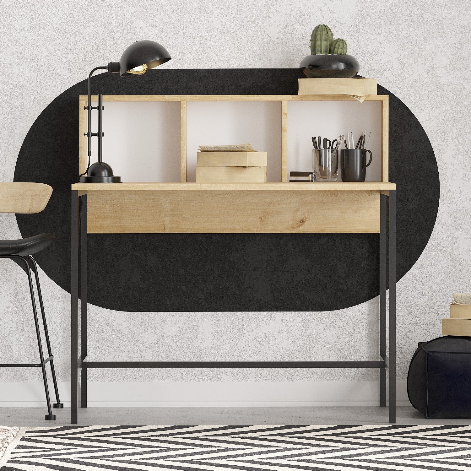 Secretária de Estudo – 100cm x 102cm x 60cm – Carvalho Safira e Preto – MDF
