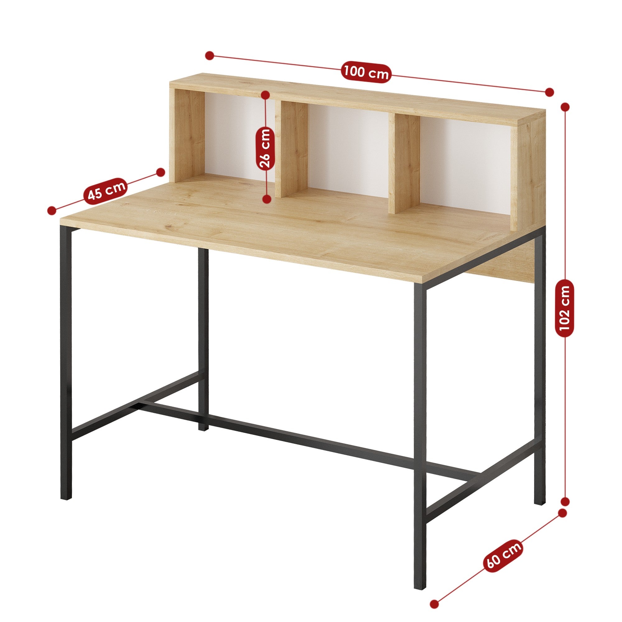 Secretária de Estudo – 100cm x 102cm x 60cm – Carvalho Safira e Preto – MDF