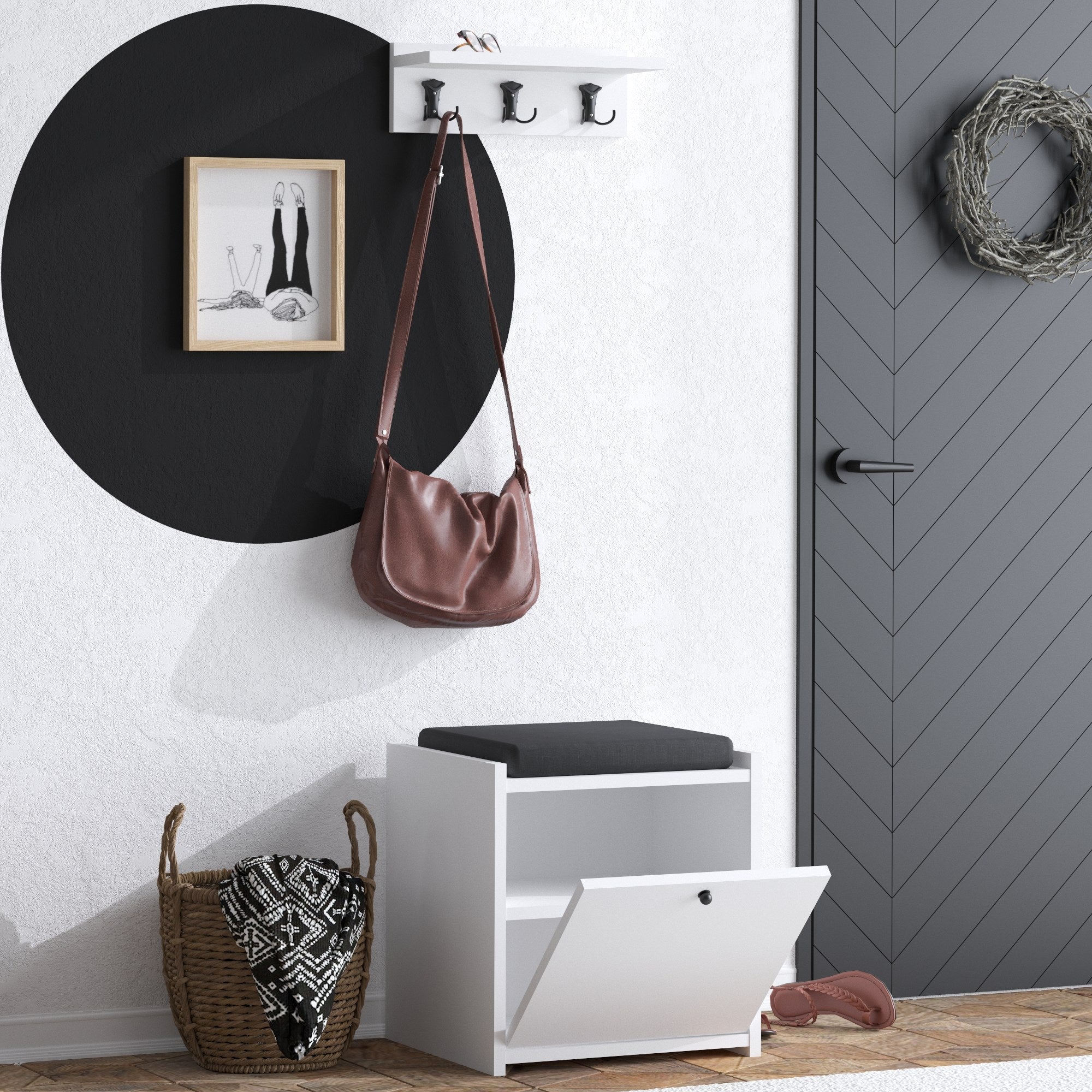 Conjunto para Hall de Entrada – 40x45x35 cm – Branco – Painéis de Partículas