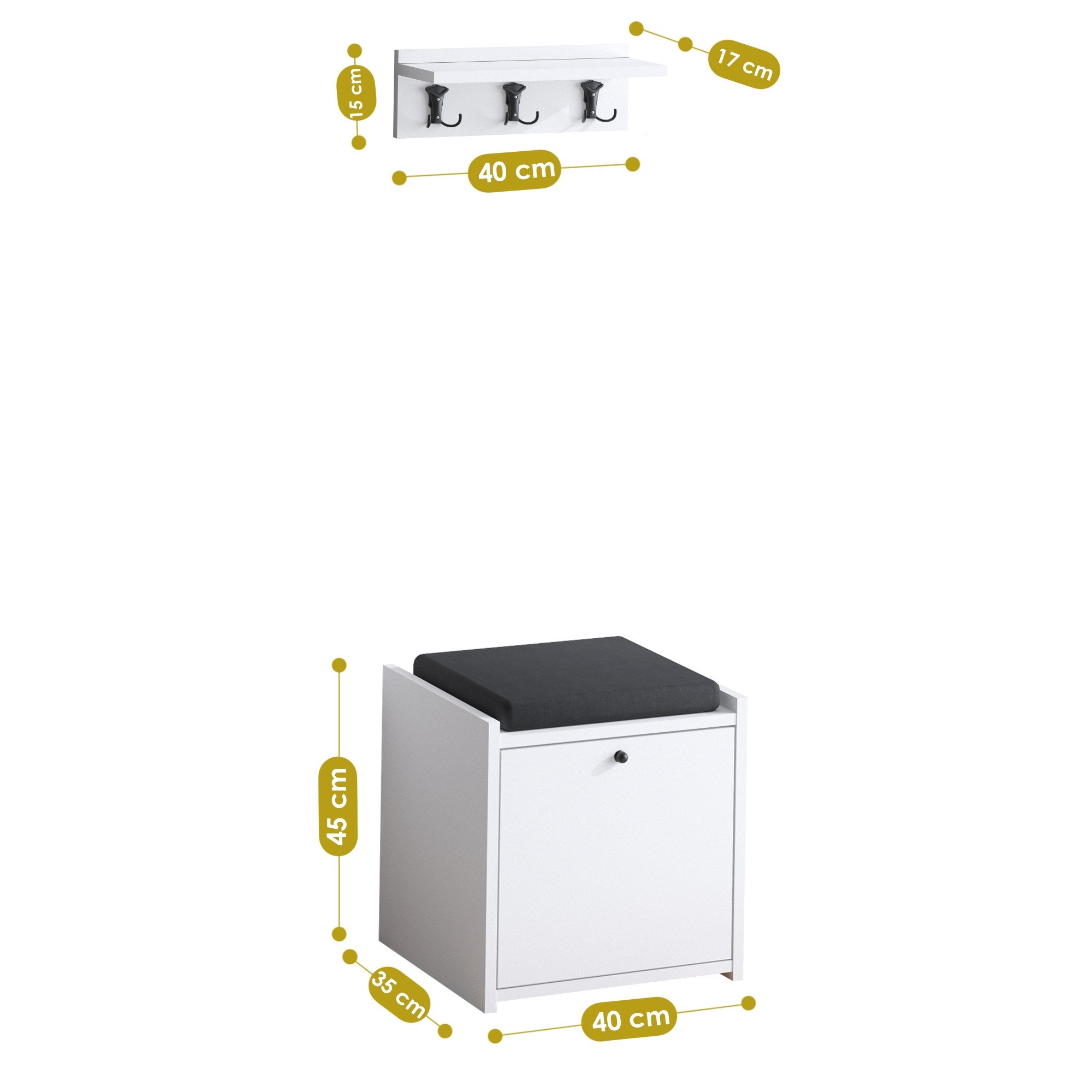 Conjunto para Hall de Entrada – 40x45x35 cm – Branco – Painéis de Partículas