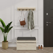Elegante aparador de hall com prateleira de parede e cabideiro, cor travertino, 80 cm x 42 cm x 35 cm | 100% revestido em melamina, espessura durável de 18 mm | Solução de armazenamento elegante