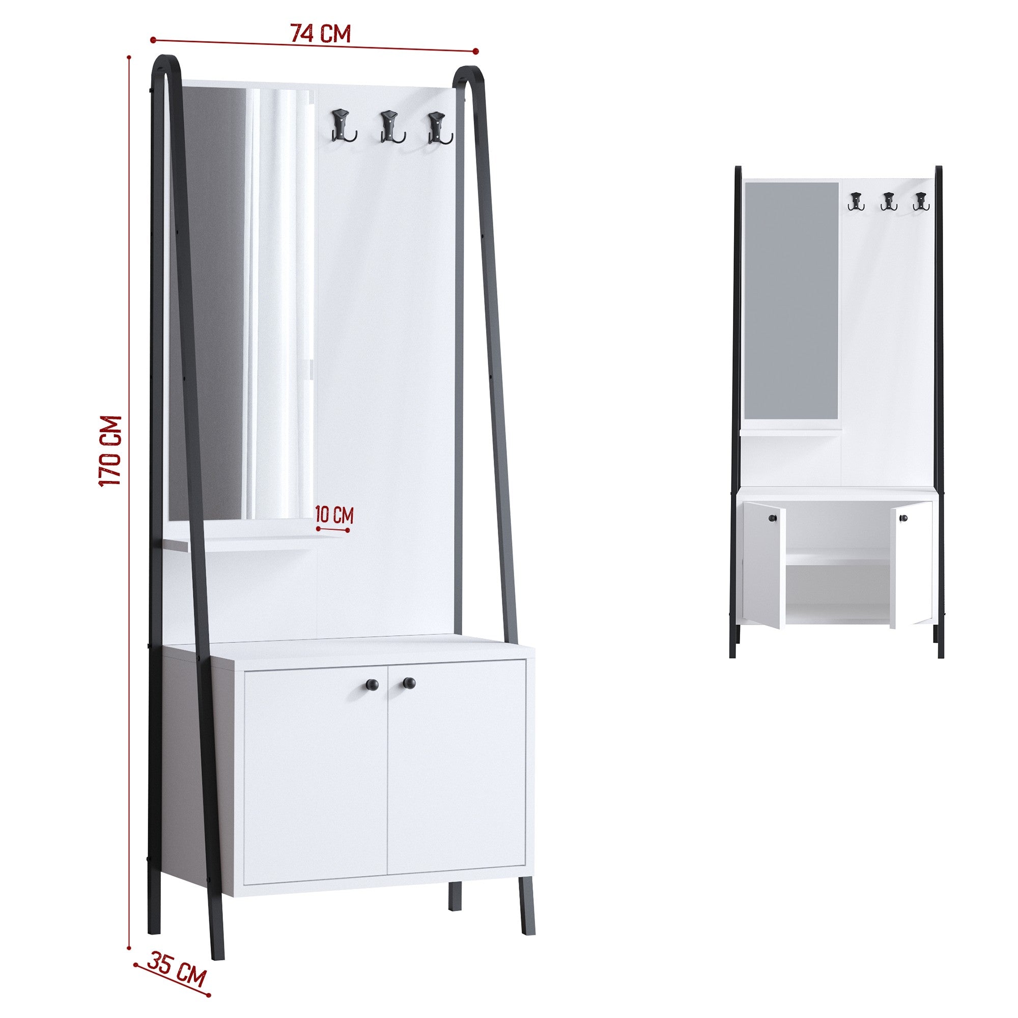 Conjunto para hall de entrada – 74cm x 170cm x 35cm – Preto e Branco – Madeira Aglomerada