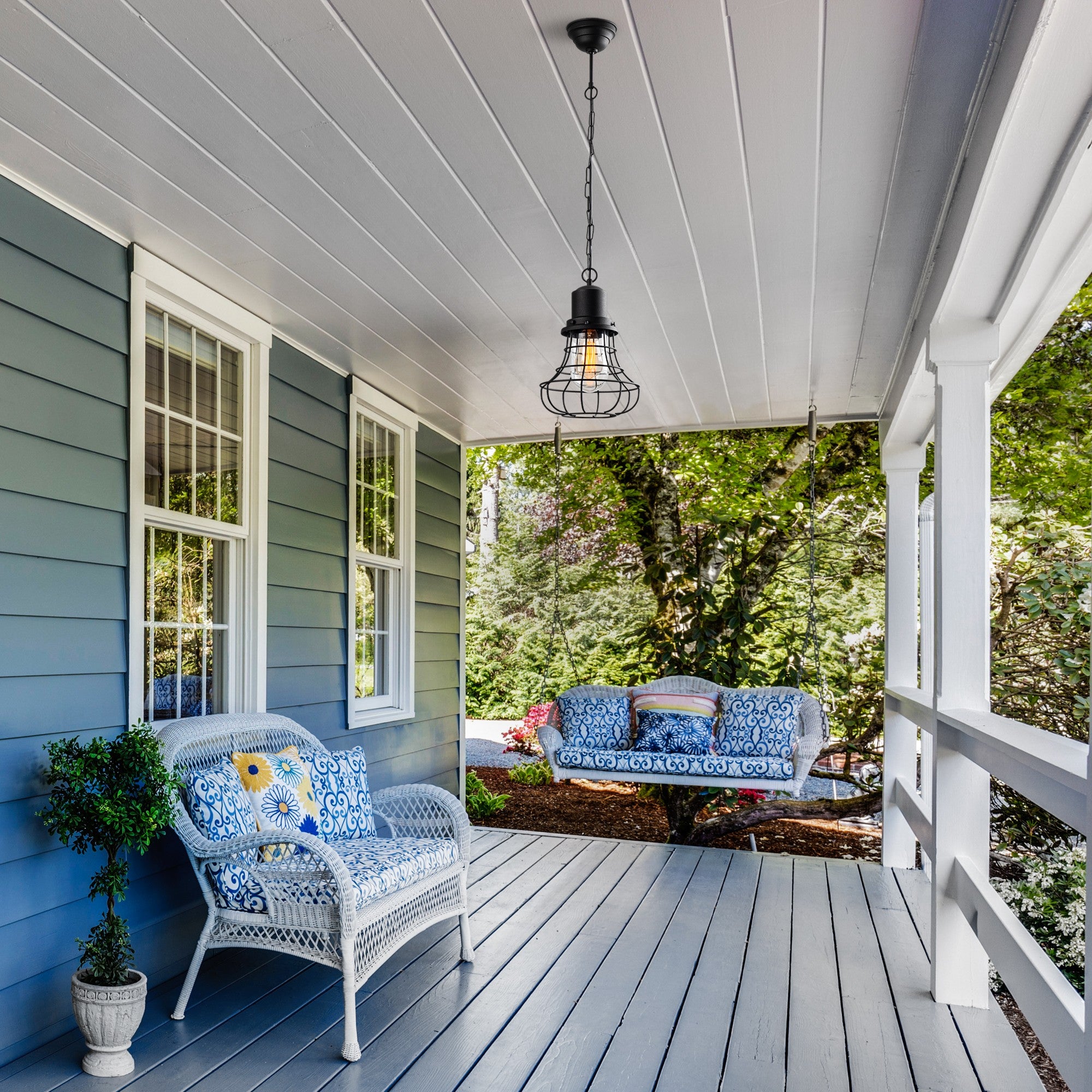 Candeeiro de Teto elegante de metal preto, 22 cm de largura x 110 cm de altura | Soquete E27, máx. 40 W, classificação IP44 | Perfeito para decoração e iluminação de casa moderna