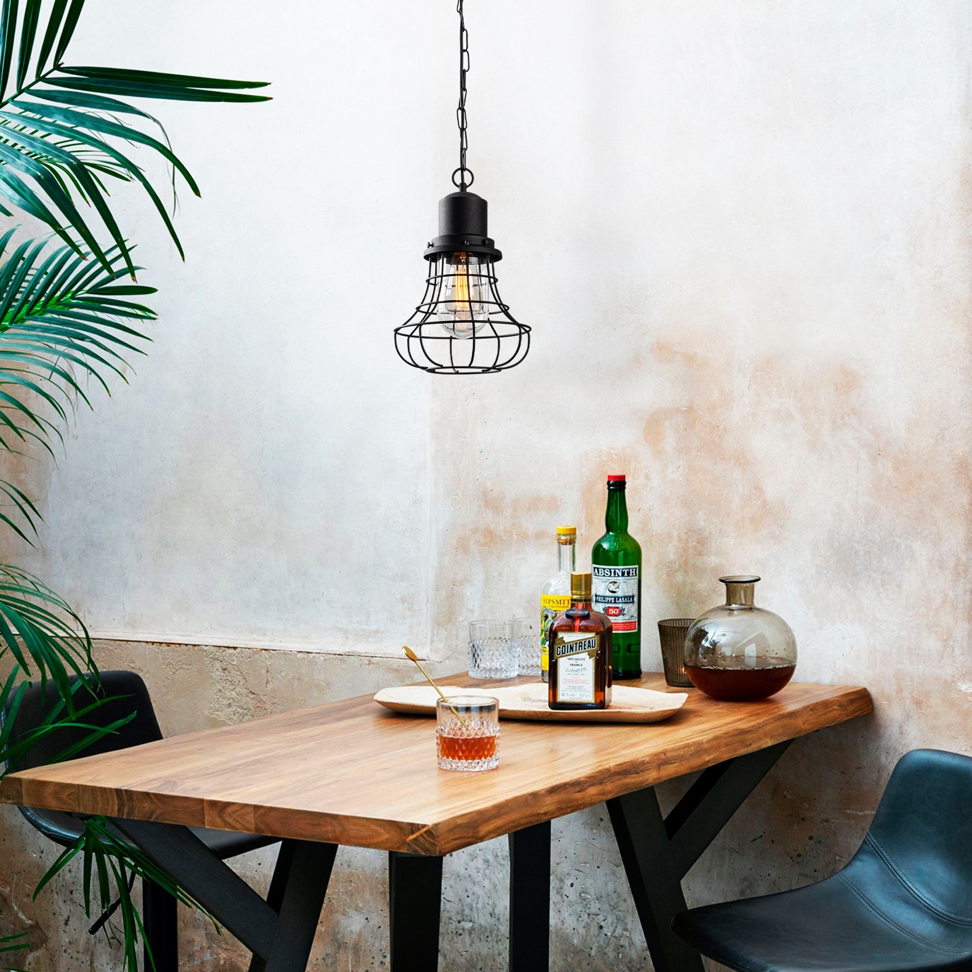 Candeeiro de Teto elegante de metal preto, 22 cm de largura x 110 cm de altura | Soquete E27, máx. 40 W, classificação IP44 | Perfeito para decoração e iluminação de casa moderna