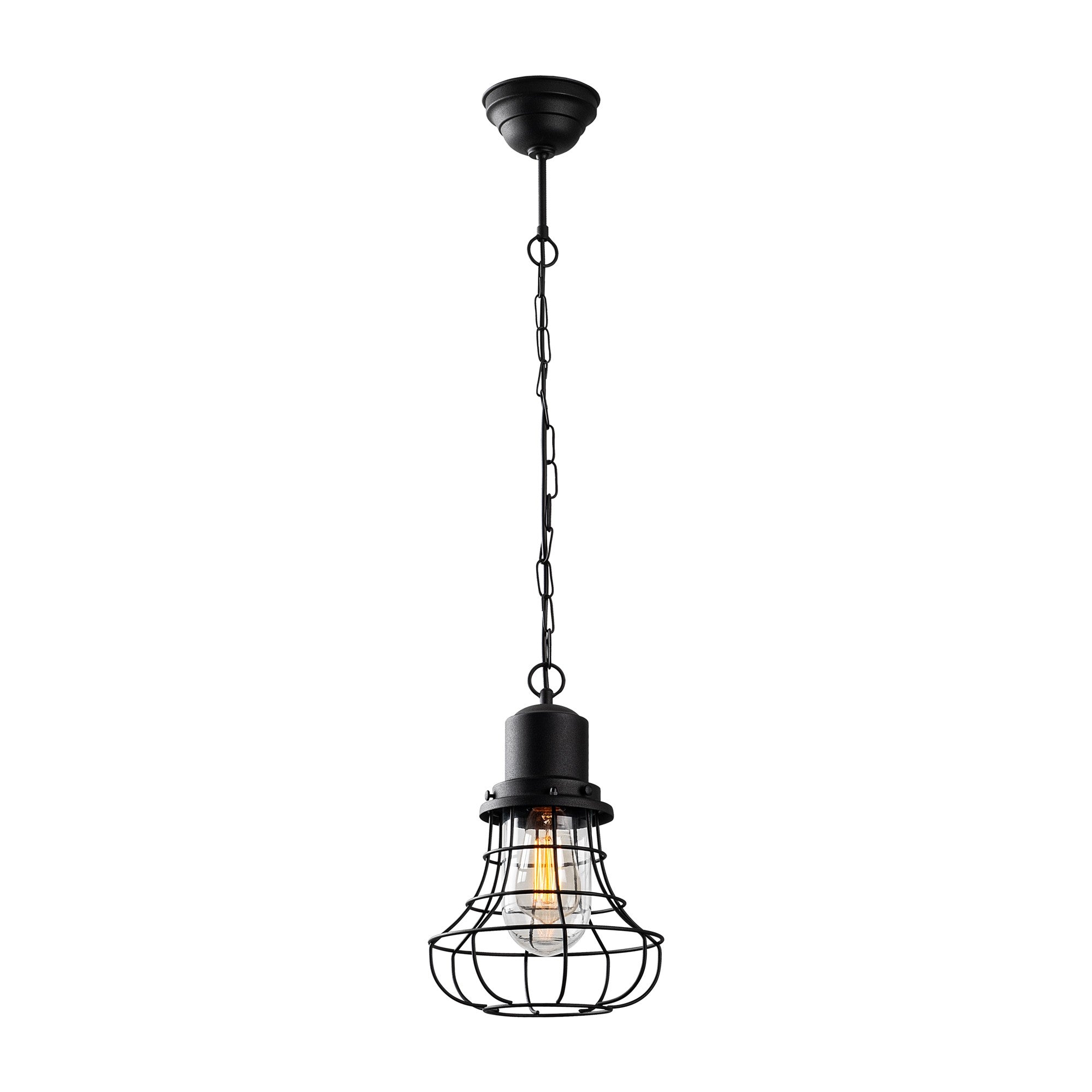 Candeeiro de Teto elegante de metal preto, 22 cm de largura x 110 cm de altura | Soquete E27, máx. 40 W, classificação IP44 | Perfeito para decoração e iluminação de casa moderna