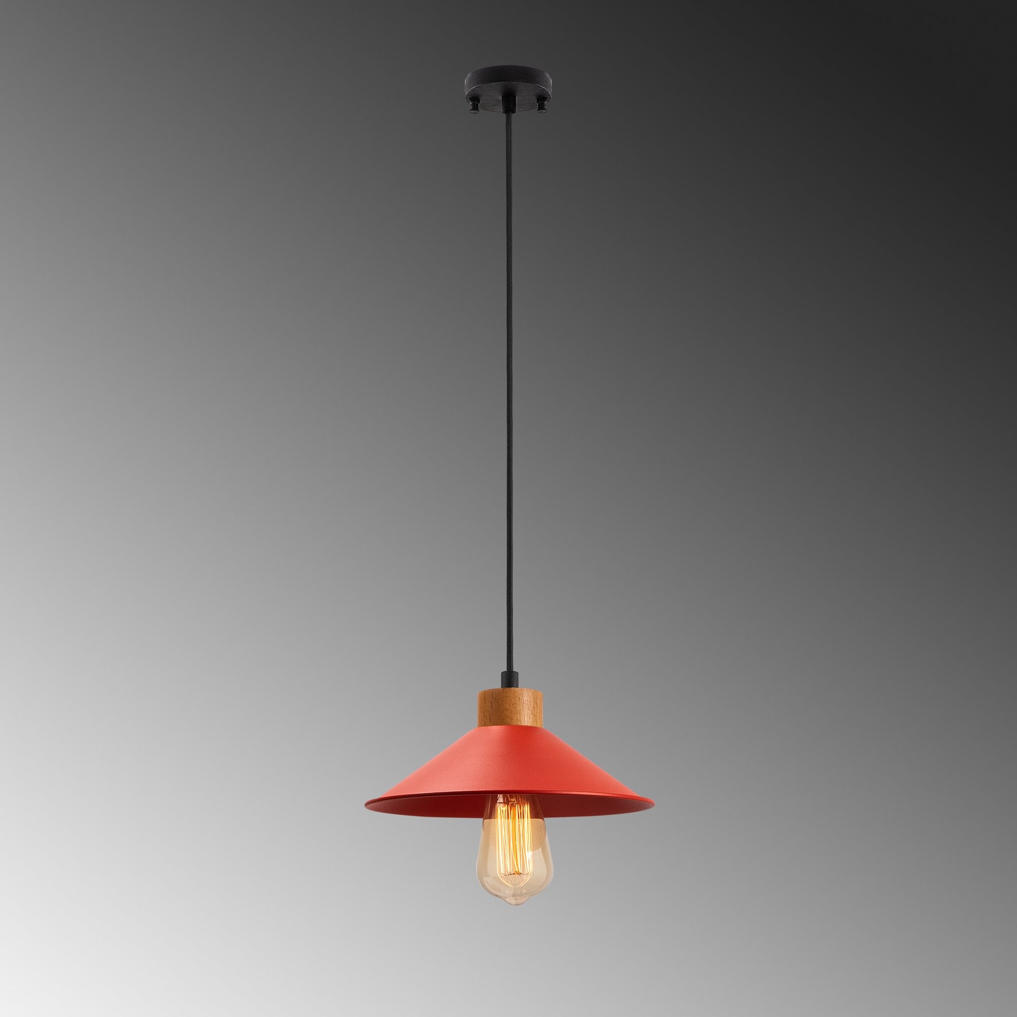 Candeeiro de Teto – 103 x 24 cm – Vermelho – Metal e Madeira