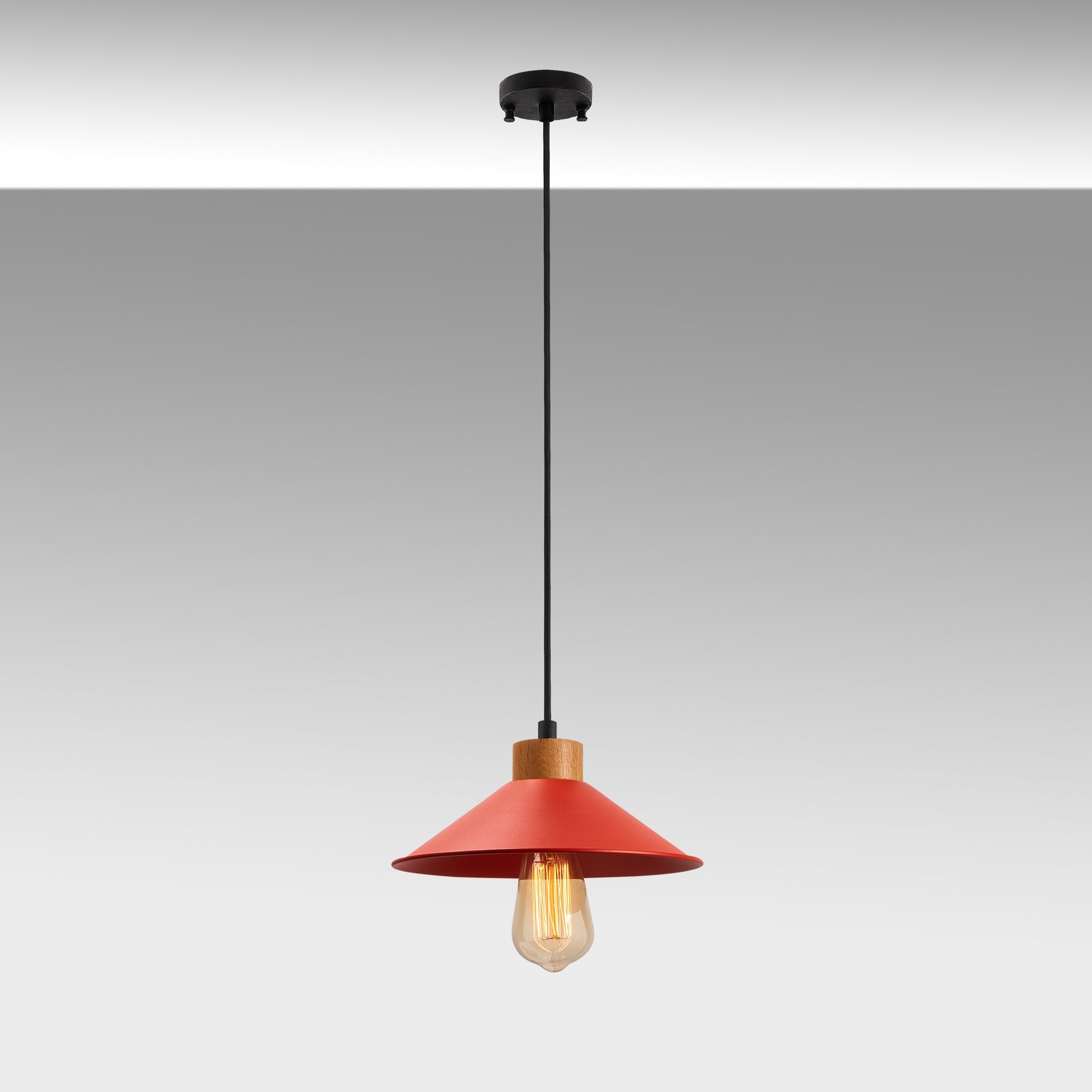 Candeeiro de Teto – 103 x 24 cm – Vermelho – Metal e Madeira