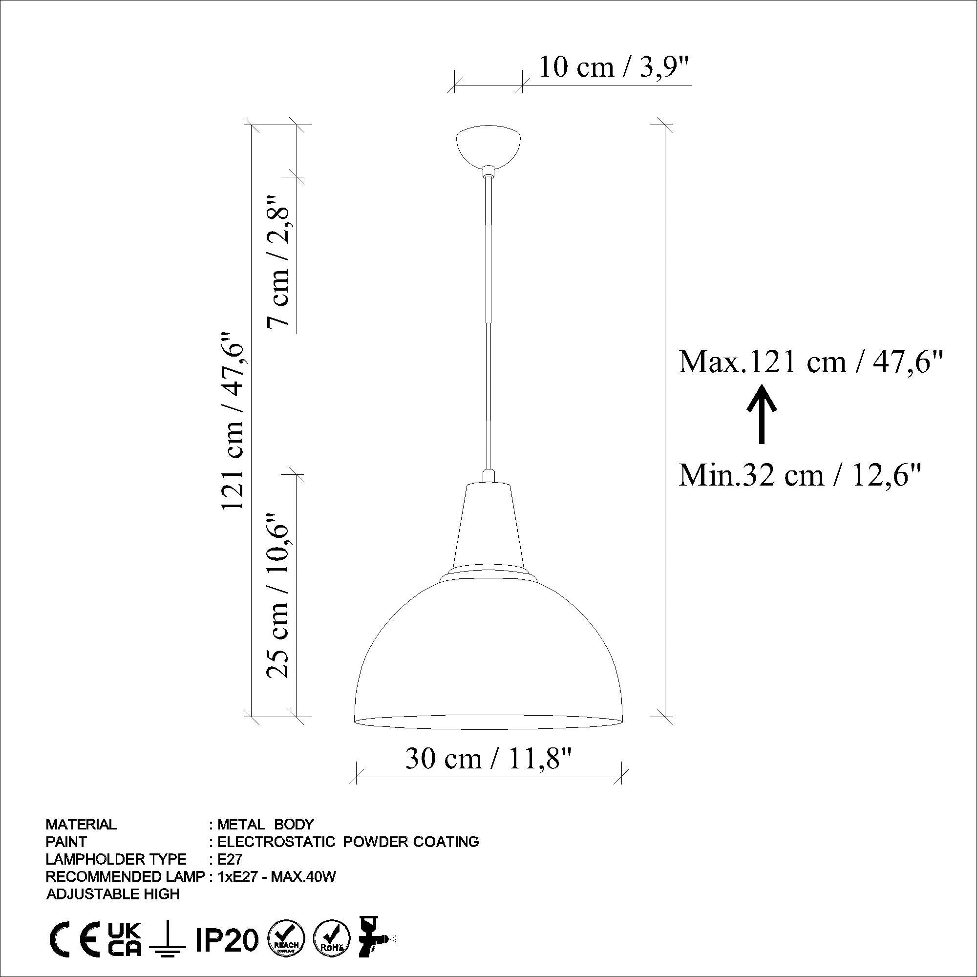 Candeeiro de Teto elegante ajustável – Ø30 cm – cor antiquada – metal