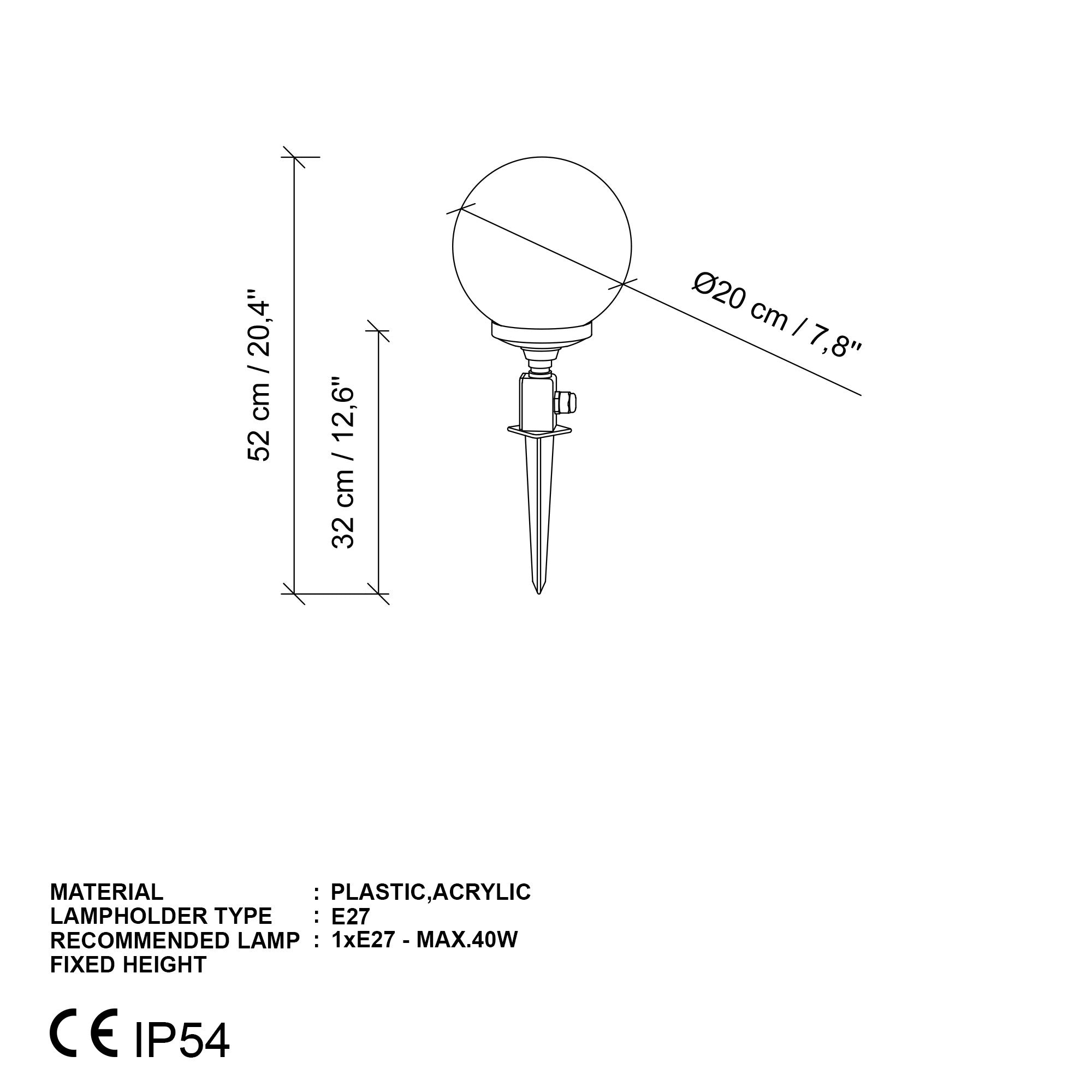 Candeeiro de Pé para Área Externa – 52 cm – Preto e Branco – Plástico