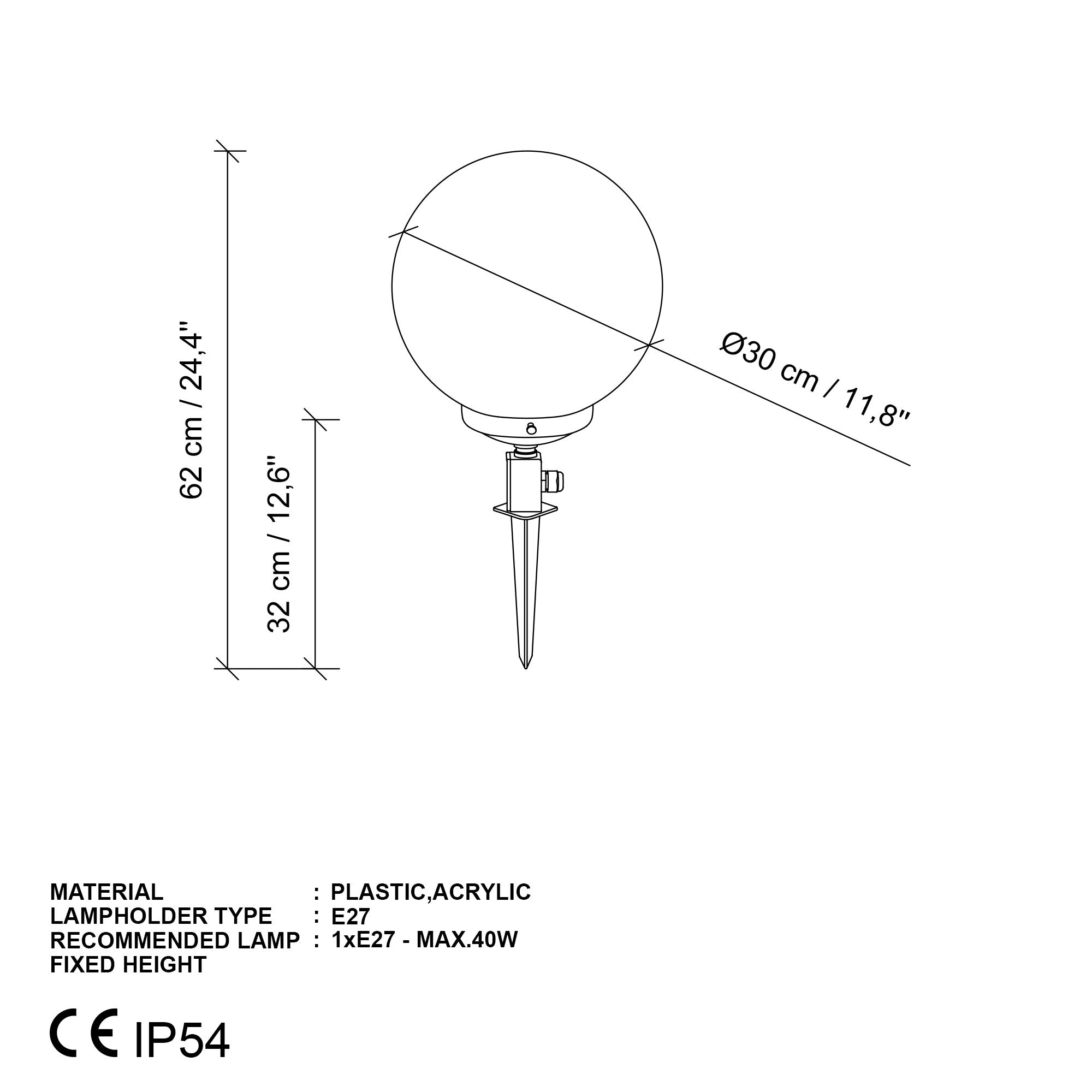 Candeeiro de Pé para Área Externa – 30 cm diâmetro x 62 cm altura – Preto e Branco – Plástico
