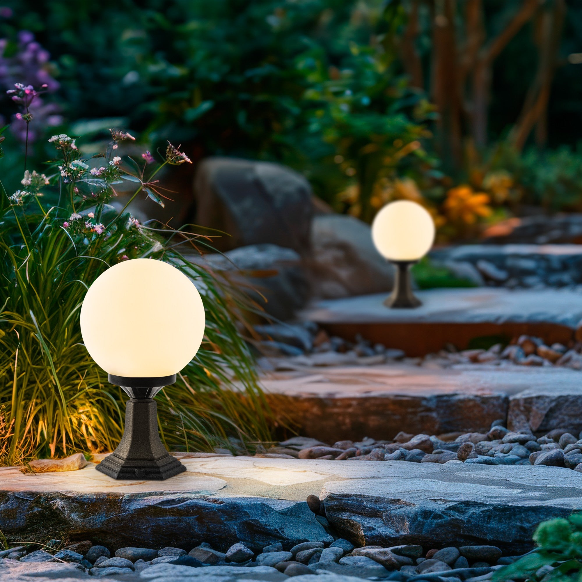 Candeeiro de Pé para Exterior – 36 cm altura – Preto – Plástico