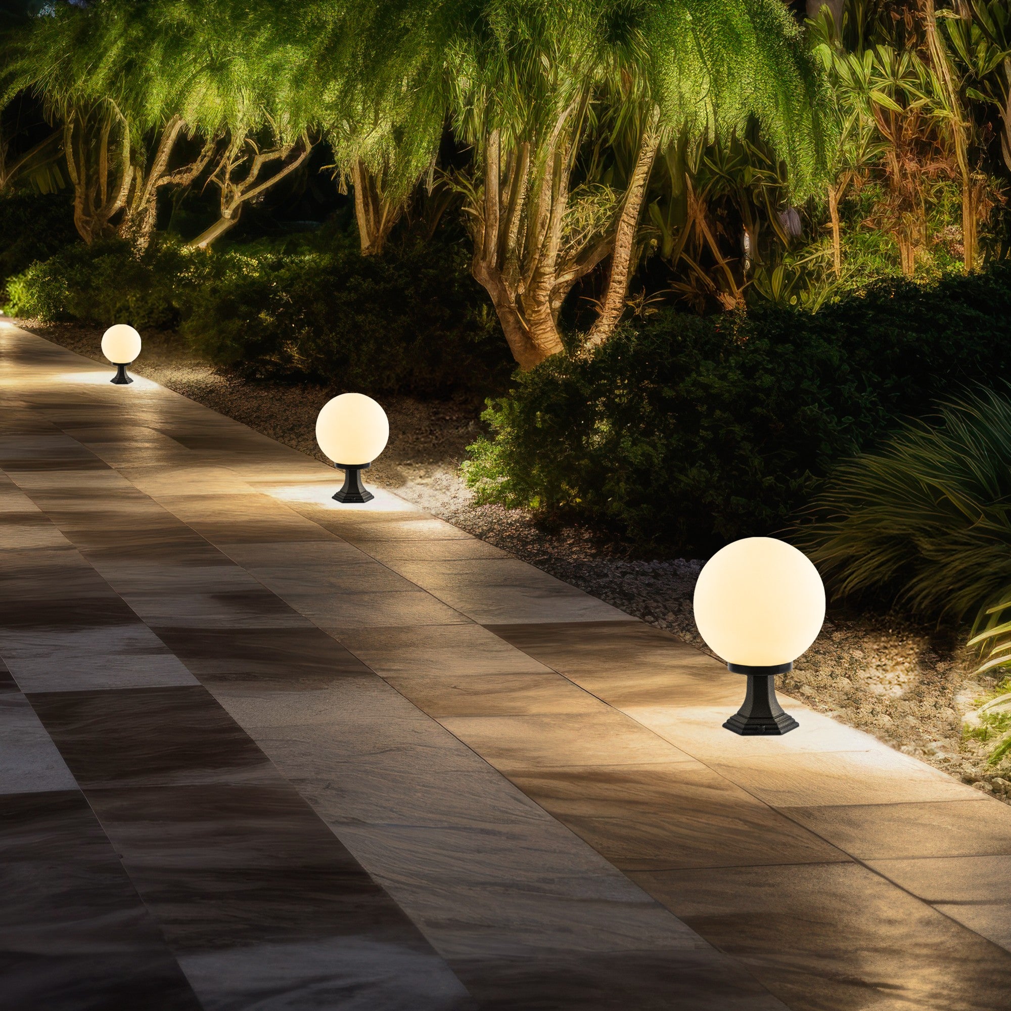 Candeeiro de Pé para Exterior – 25 cm diâmetro – Preto – Plástico e Acrílico