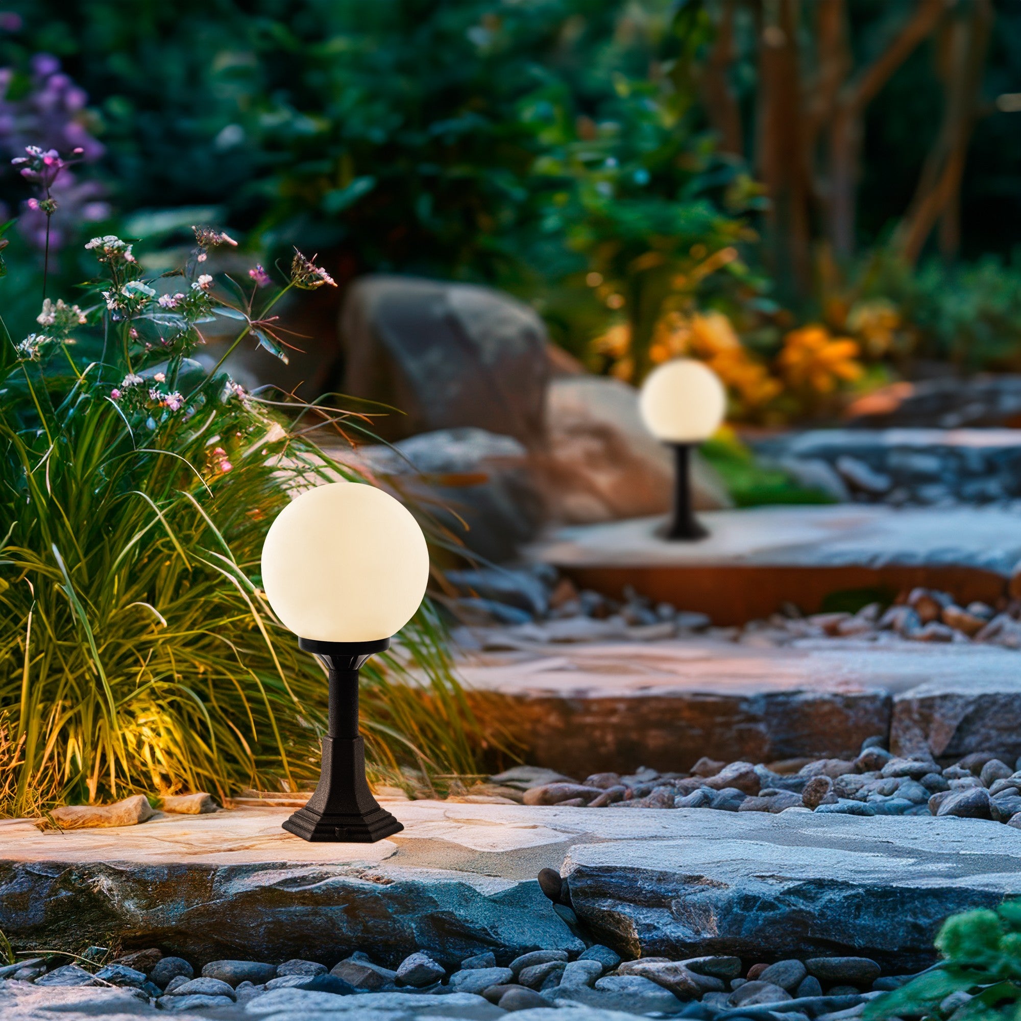 Candeeiro de Pé para Exterior – 51 cm – Preto – Plástico