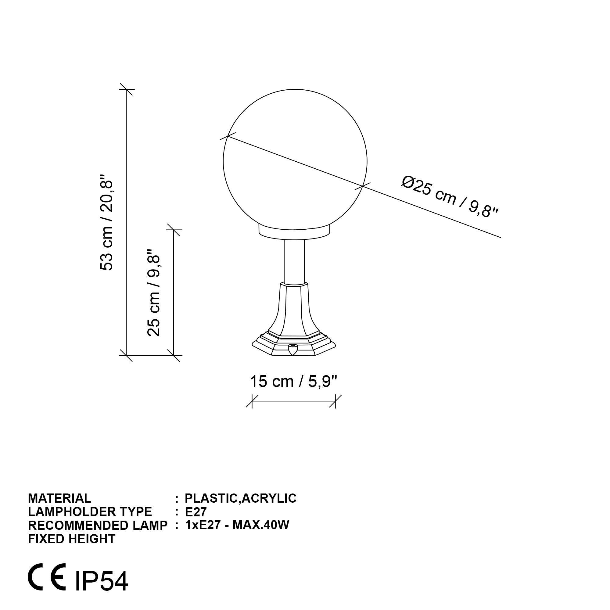 Candeeiro de Pé para Exterior – 53 cm – Preto – Plástico