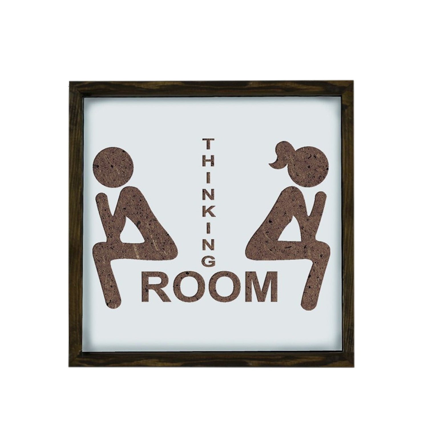 Quadro decorativo emoldurado – 34 x 34 cm – Castanho e Branco – MDF e madeira de pinho maciça