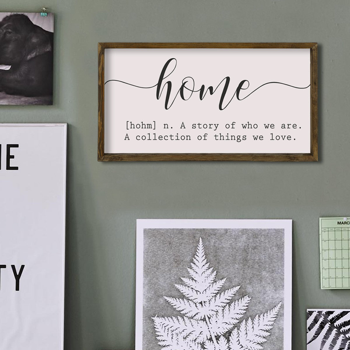 Pintura decorativa emoldurada – 25 x 50 cm – Castanho, Branco e Preto – MDF e madeira de pinho