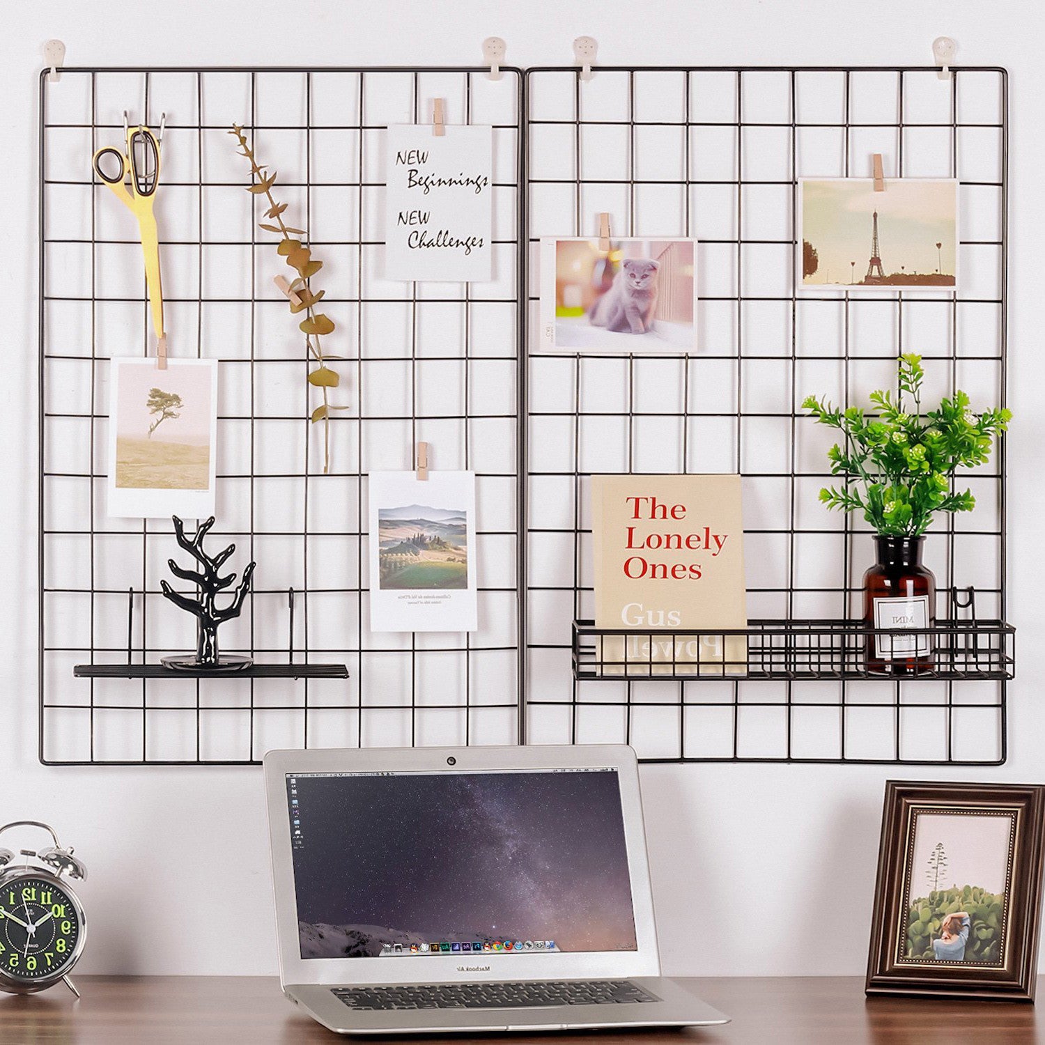 Acessório de parede decorativo de metal elegante (2 peças), preto, 50 x 70 x 3 cm | 100% metal com 10 travas pequenas | Perfeito para decoração e organização de casa moderna