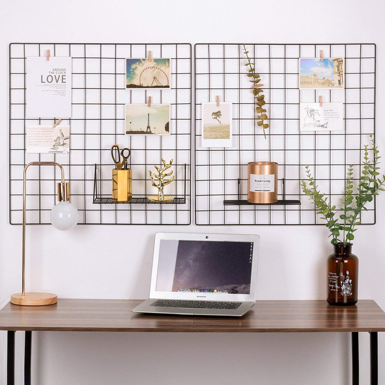Acessório de parede decorativo de metal estiloso (2 peças), preto, 60 x 60 x 3 cm | 100% metal com 10 travas pequenas | Perfeito para decoração moderna e exibição de arte