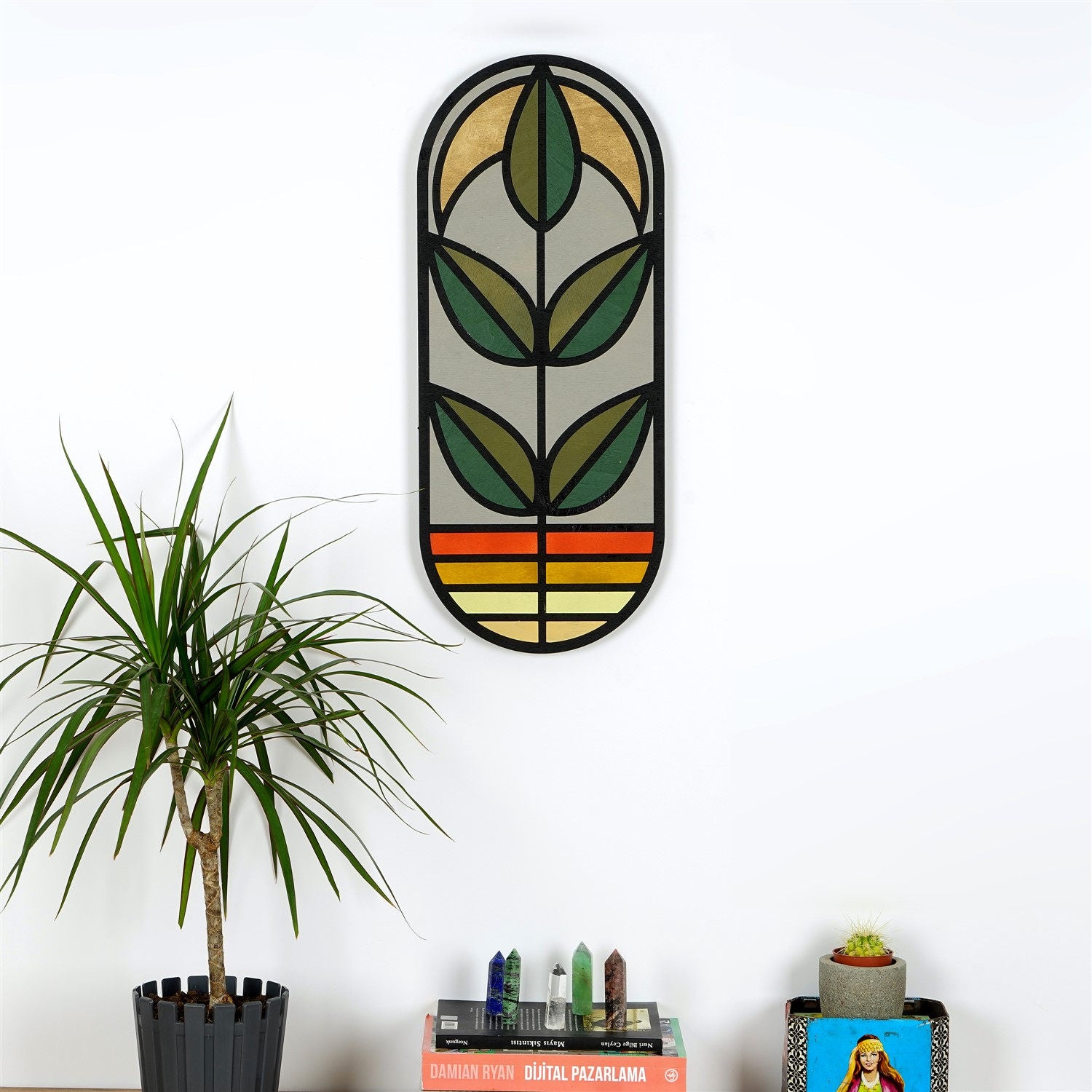 Arte Decorativa de Parede em Madeira Multicolor - Acessório Moderno para Decoração Interior 53x22cm
