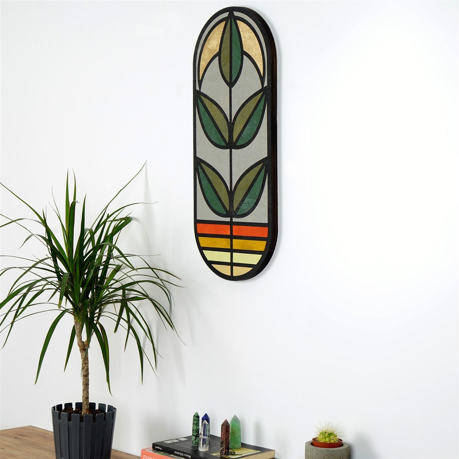 Arte Decorativa de Parede em Madeira Multicolor - Acessório Moderno para Decoração Interior 53x22cm