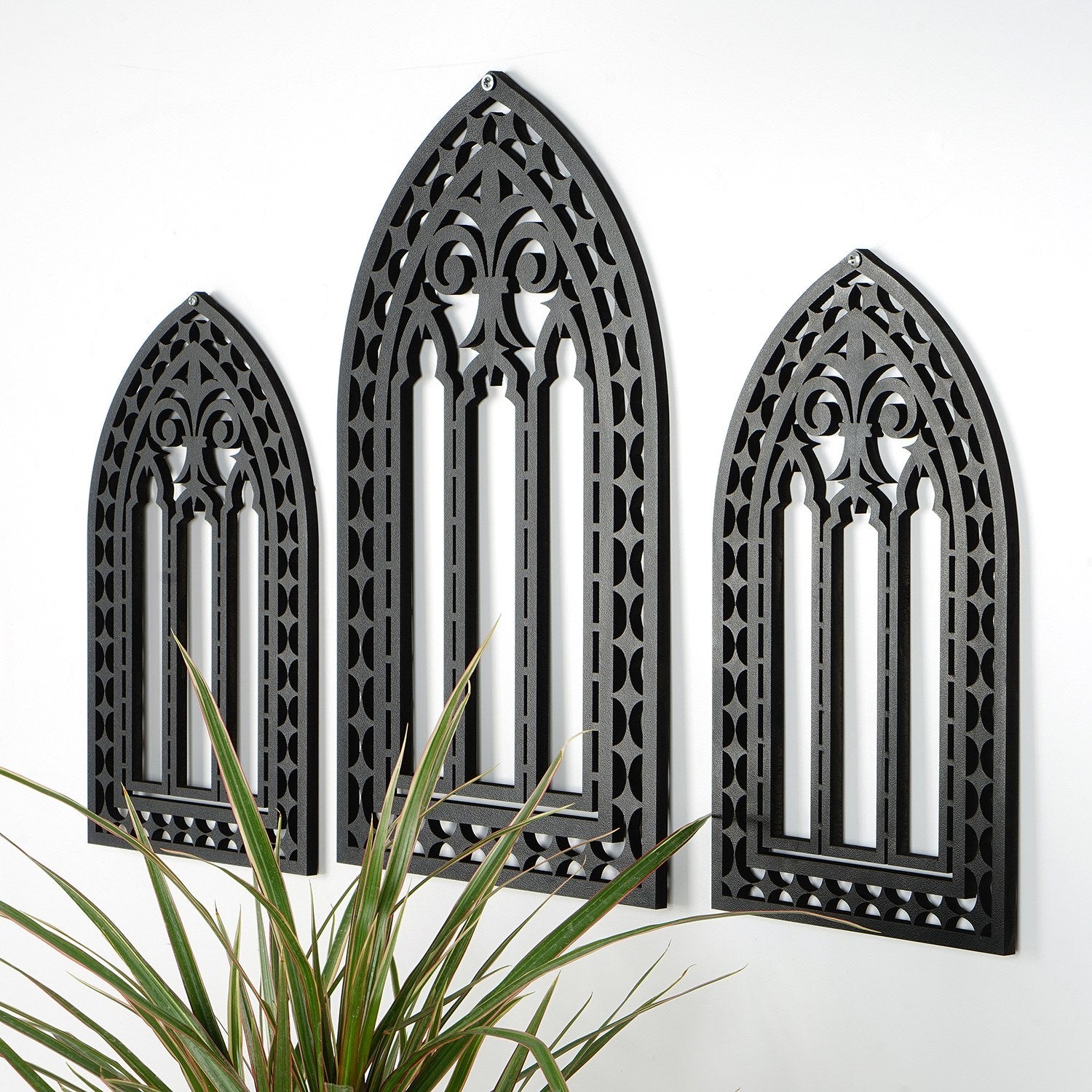 Acessório Decorativo de Parede em Madeira Preta - Conjunto de 3 Peças em MDF