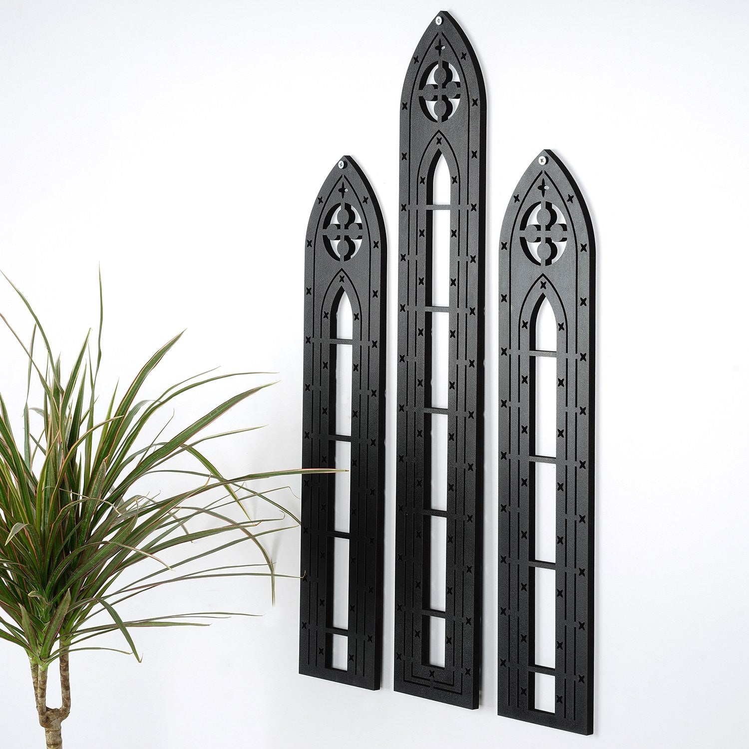 Acessório Decorativo de Parede em Madeira Preta - Conjunto de 3 Peças MDF