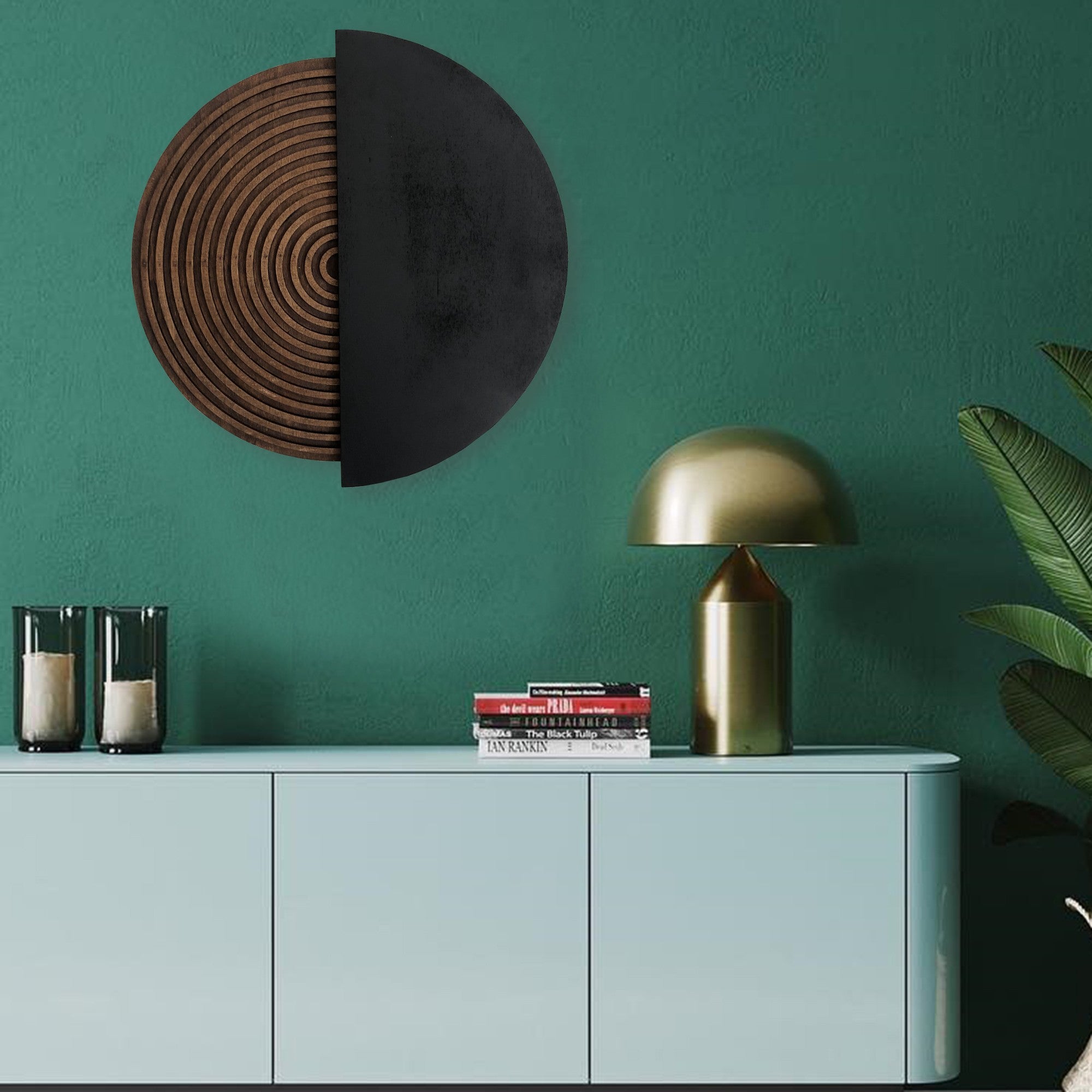 Arte Decorativa de Parede ART143 - Madeira Compensada Natural e Preta 50x50cm Pintada à Mão