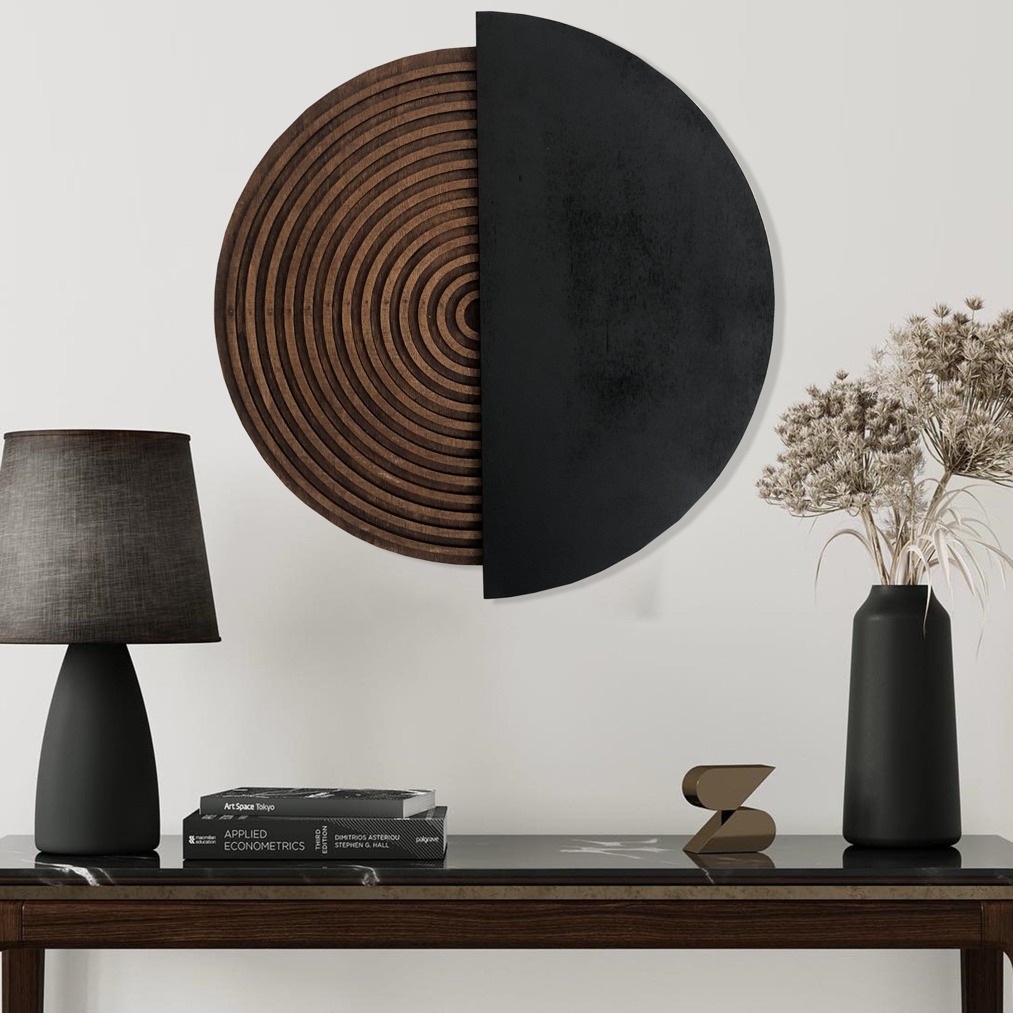 Arte Decorativa de Parede ART143 - Madeira Compensada Natural e Preta 50x50cm Pintada à Mão