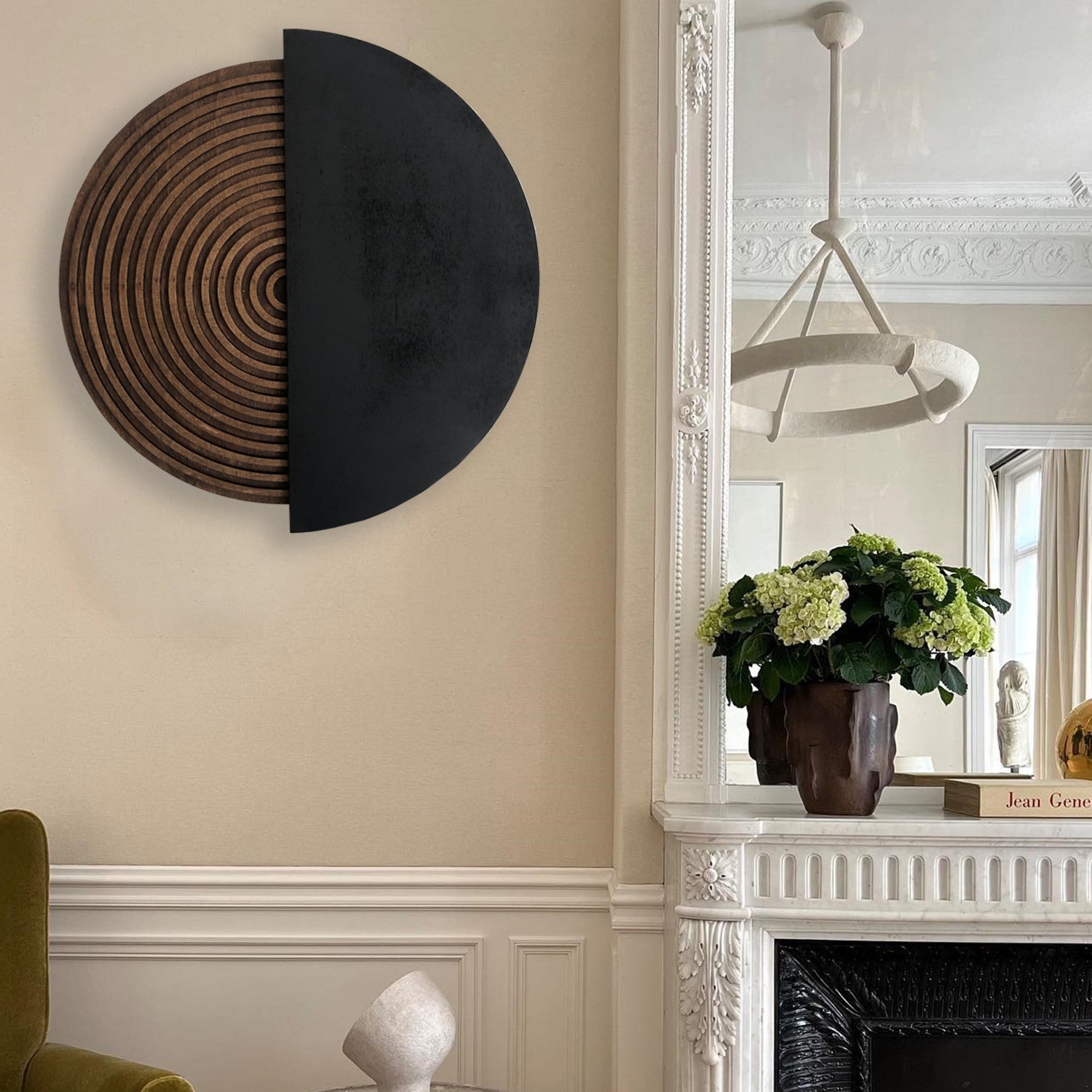 Arte Decorativa de Parede ART143 - Madeira Compensada Natural e Preta 50x50cm Pintada à Mão