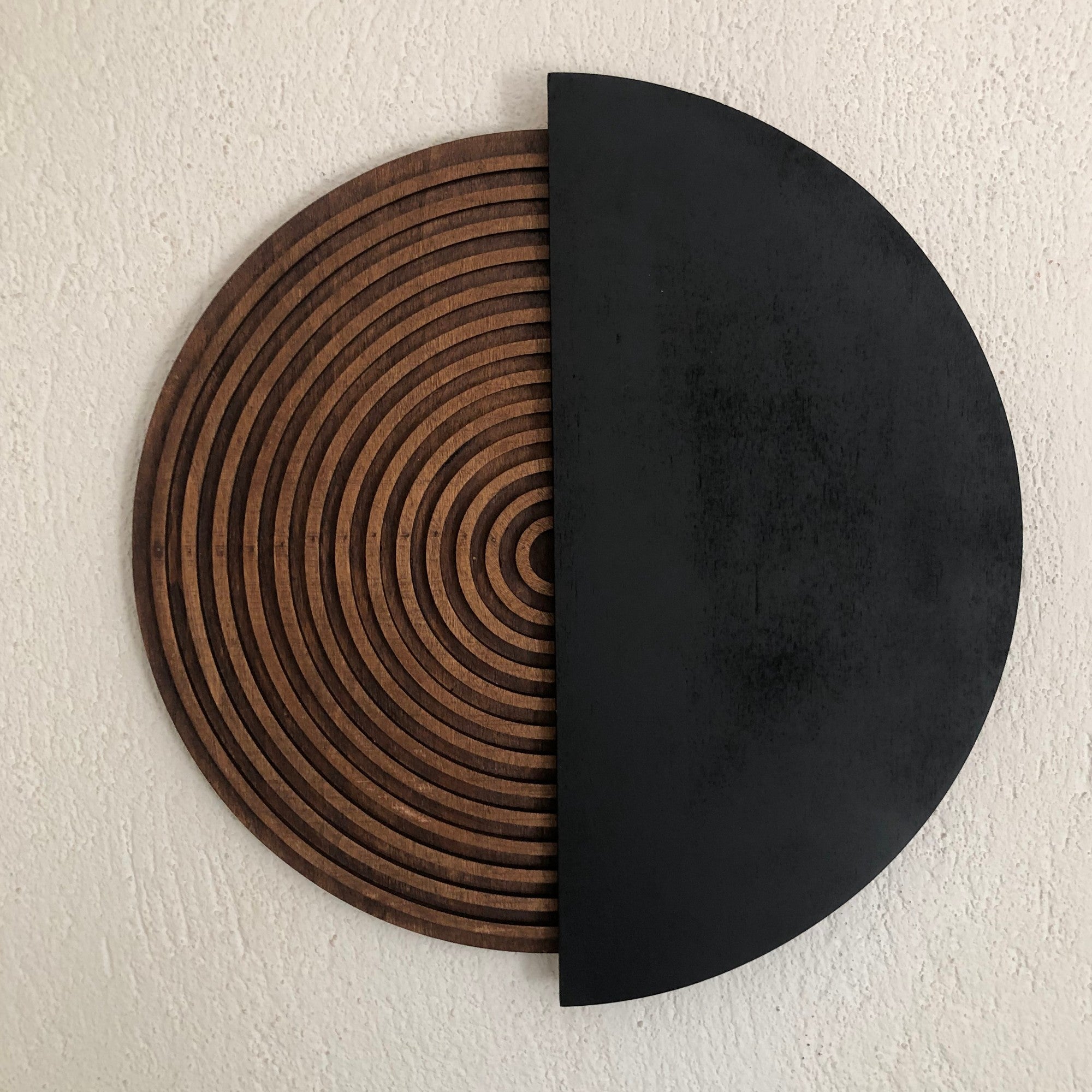 Arte Decorativa de Parede ART143 - Madeira Compensada Natural e Preta 50x50cm Pintada à Mão