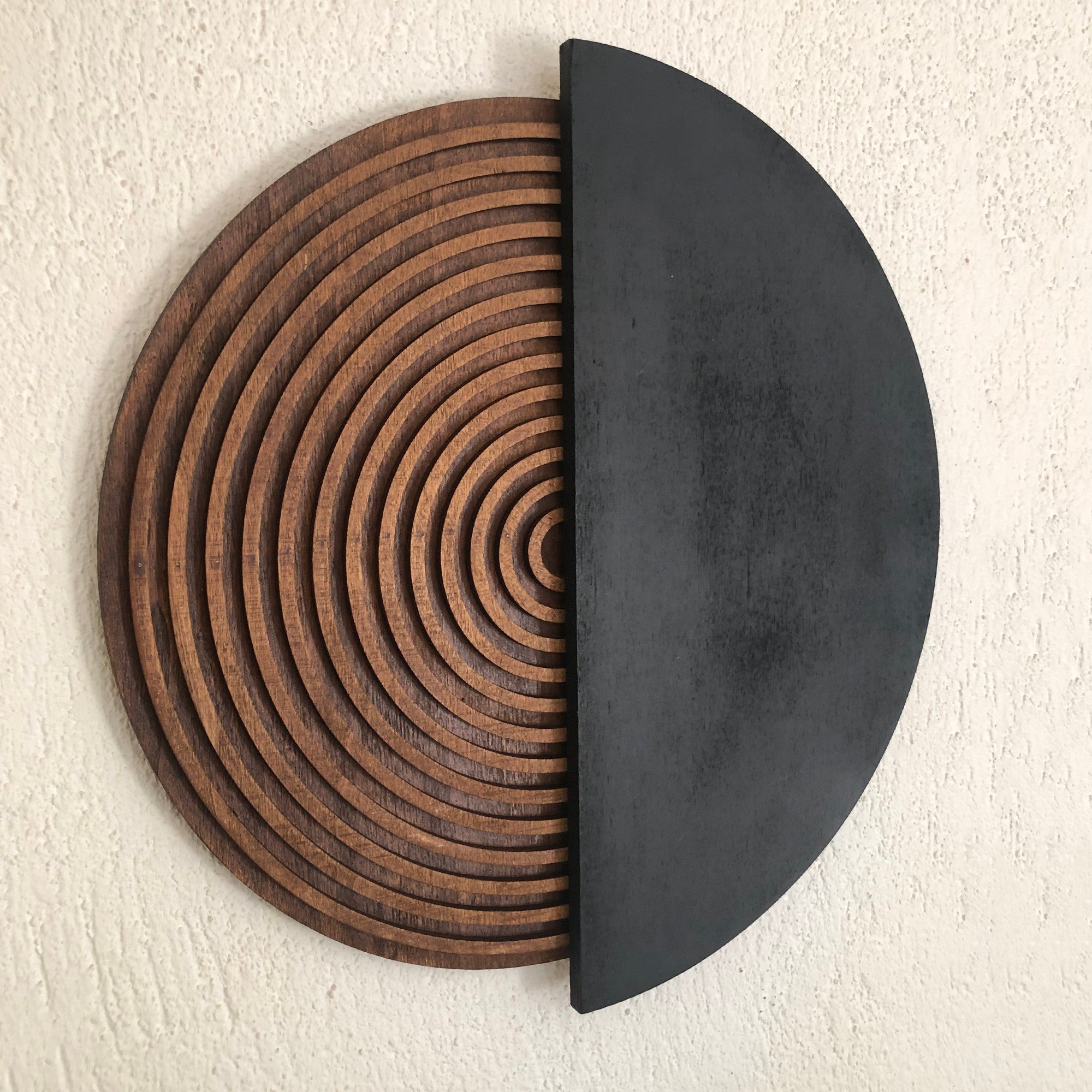 Arte Decorativa de Parede ART143 - Madeira Compensada Natural e Preta 50x50cm Pintada à Mão