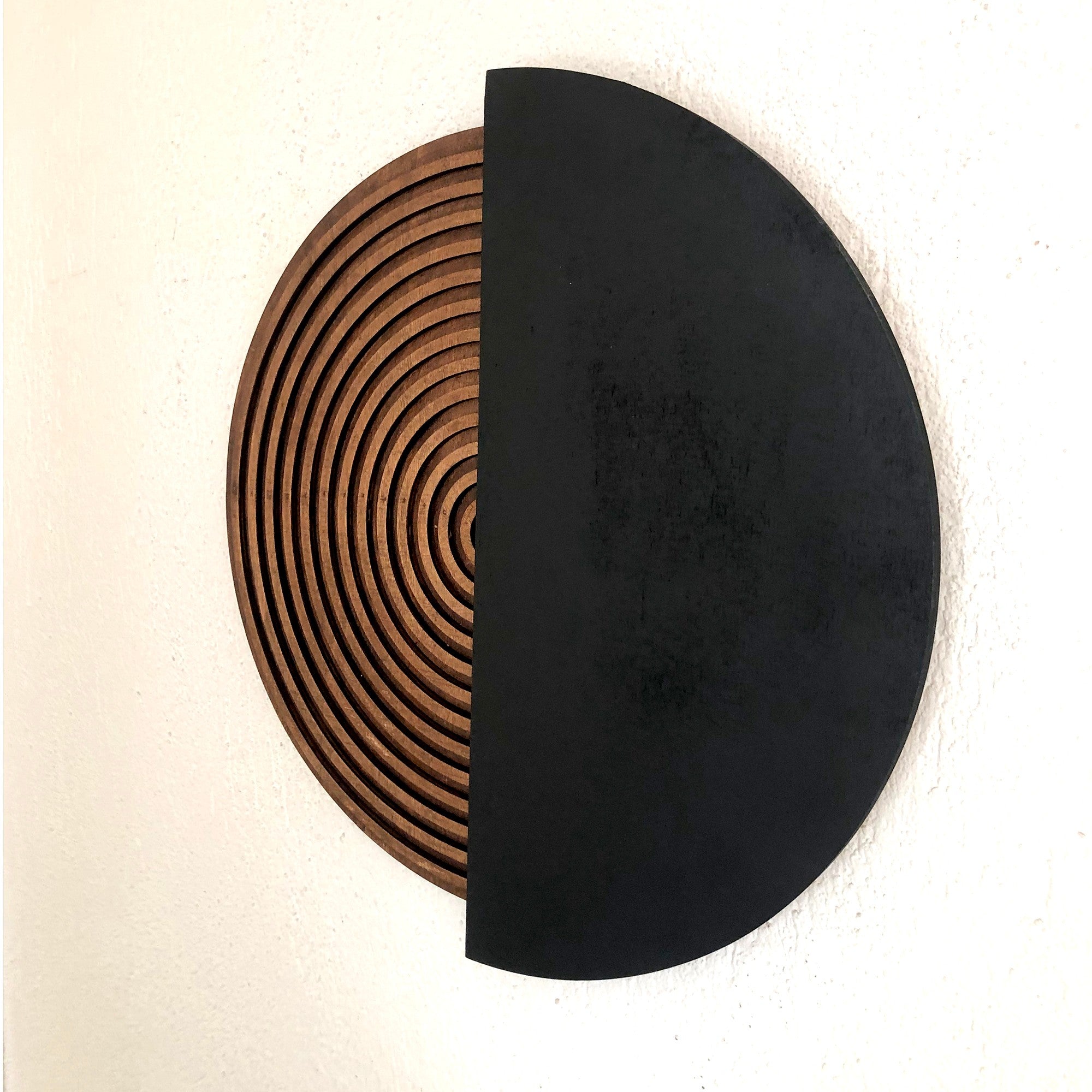 Arte Decorativa de Parede ART143 - Madeira Compensada Natural e Preta 50x50cm Pintada à Mão