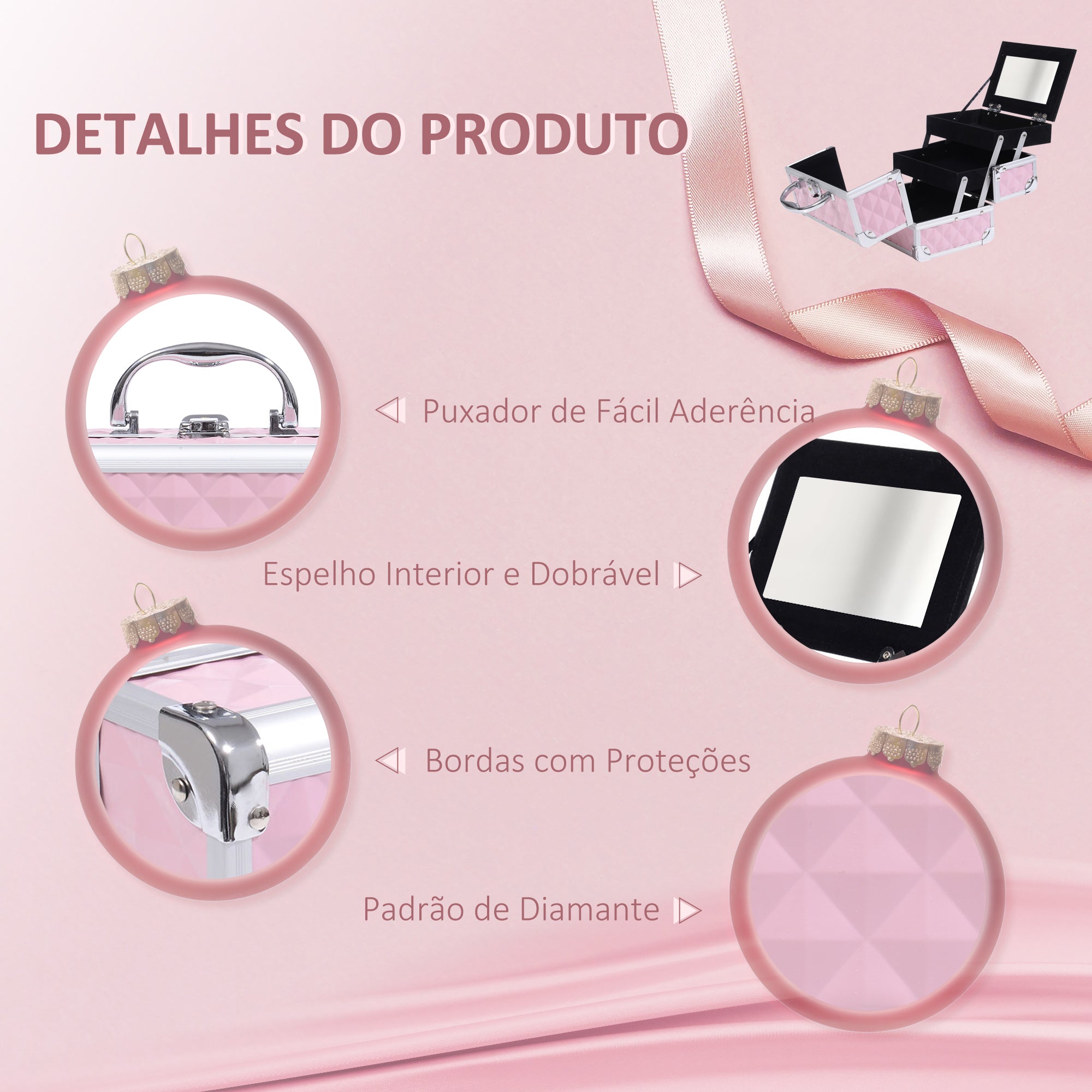 Estojo de Maquilhagem Organizador Profissional Rosa 20x15x15 cm