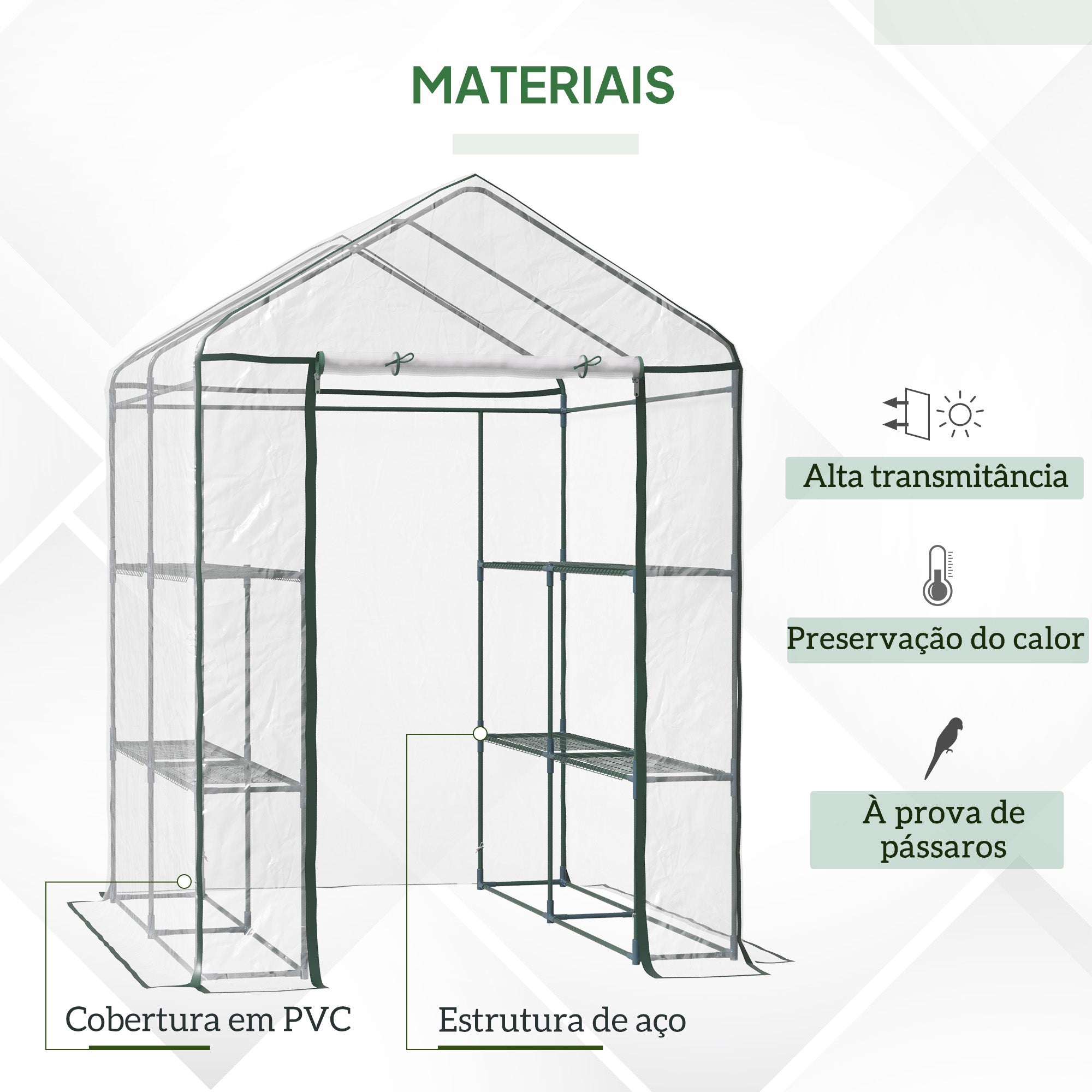 Estufa de Jardim Transparente 143x143x195cm - Cor Transparente