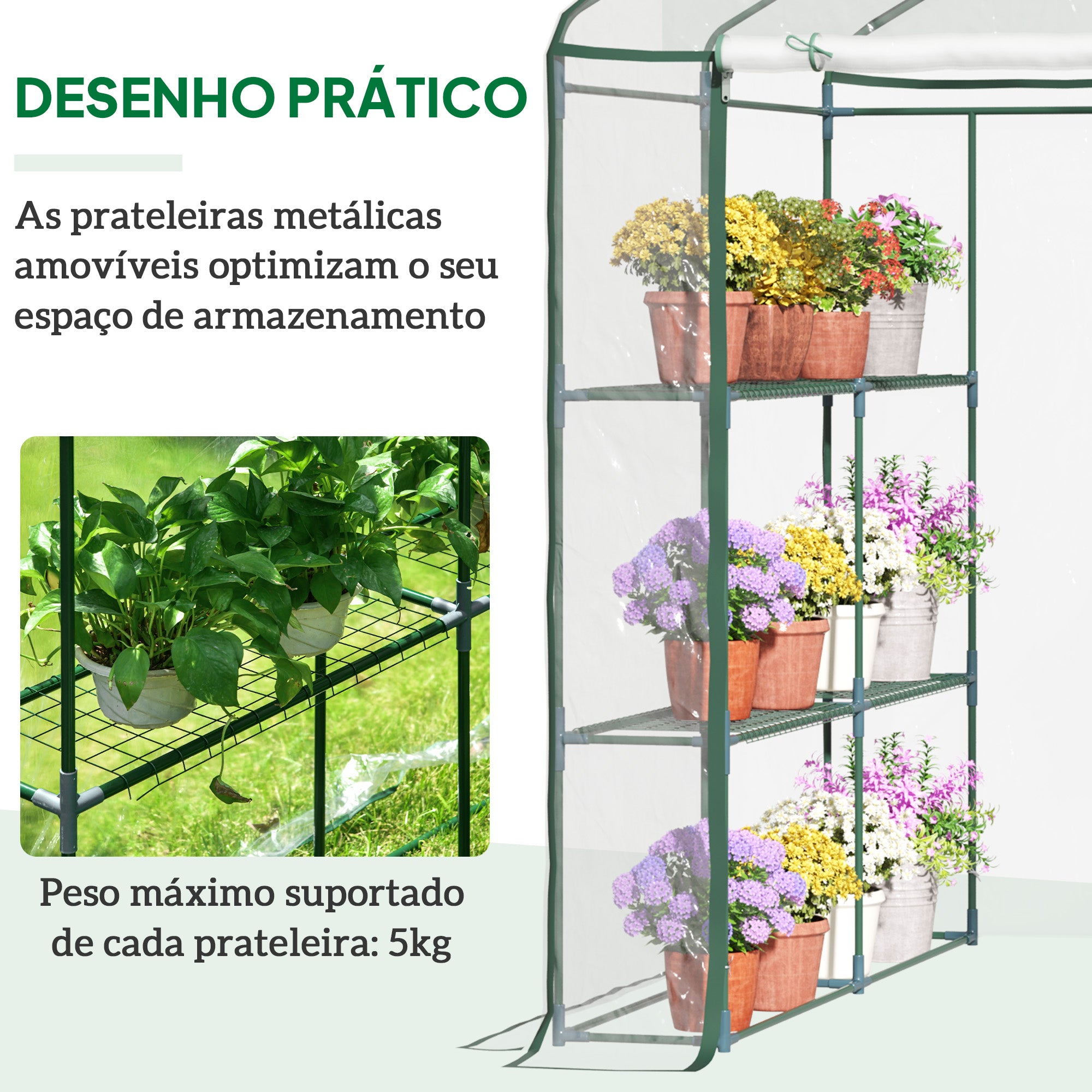 Estufa de Jardim Transparente 143x143x195cm - Cor Transparente