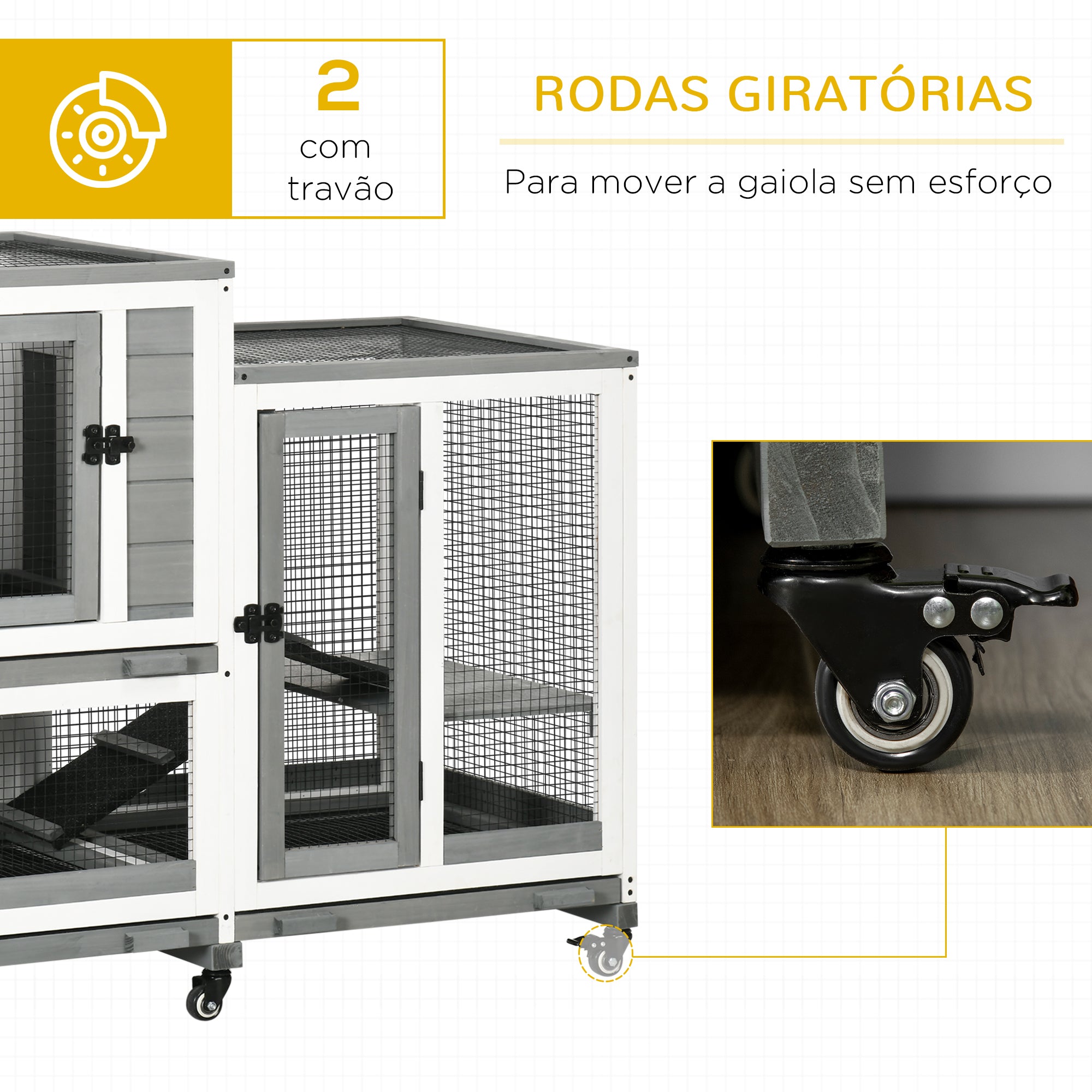Gaiola para Animais Pequenos 110x50x86 cm - Cinza