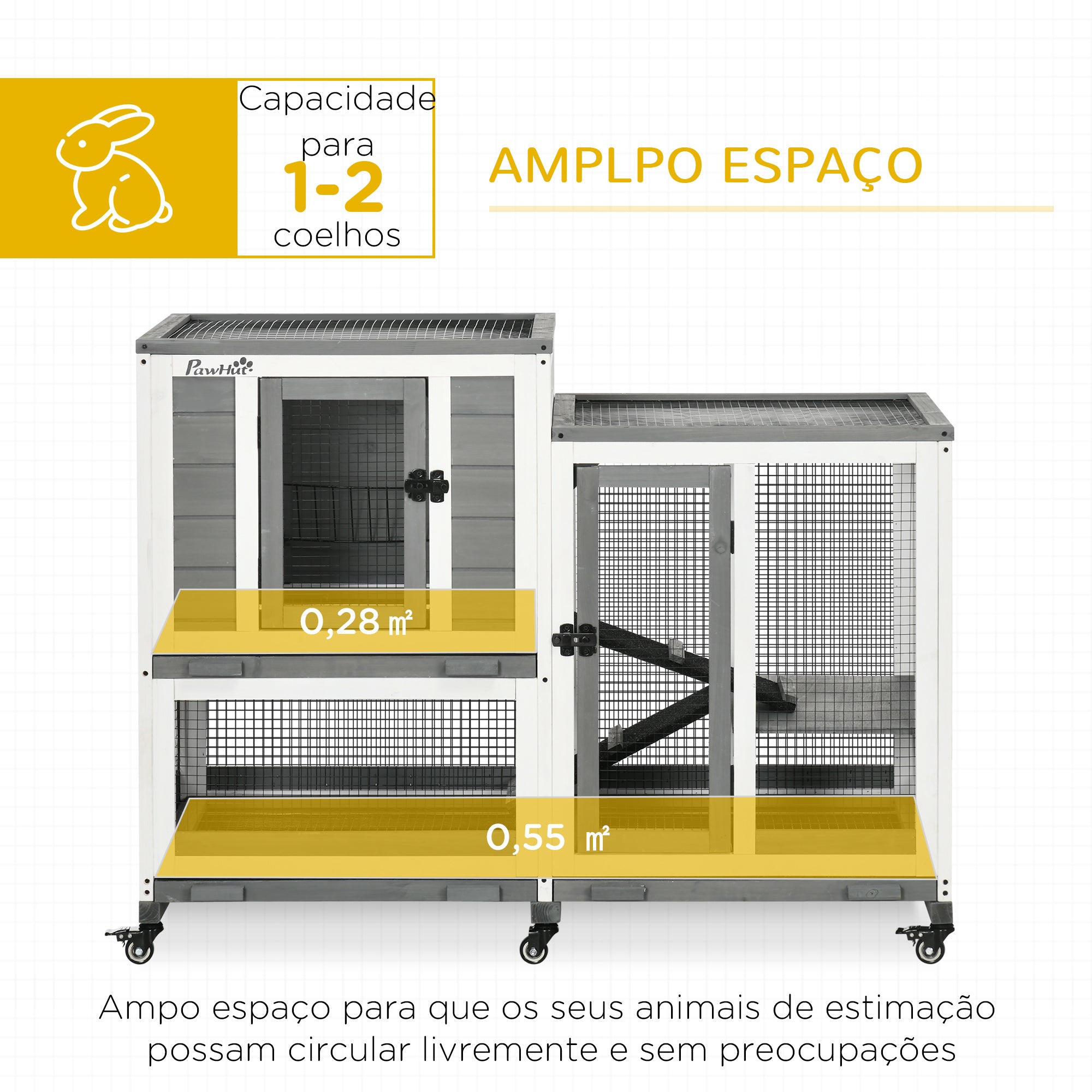 Gaiola para Animais Pequenos 110x50x86 cm - Cinza