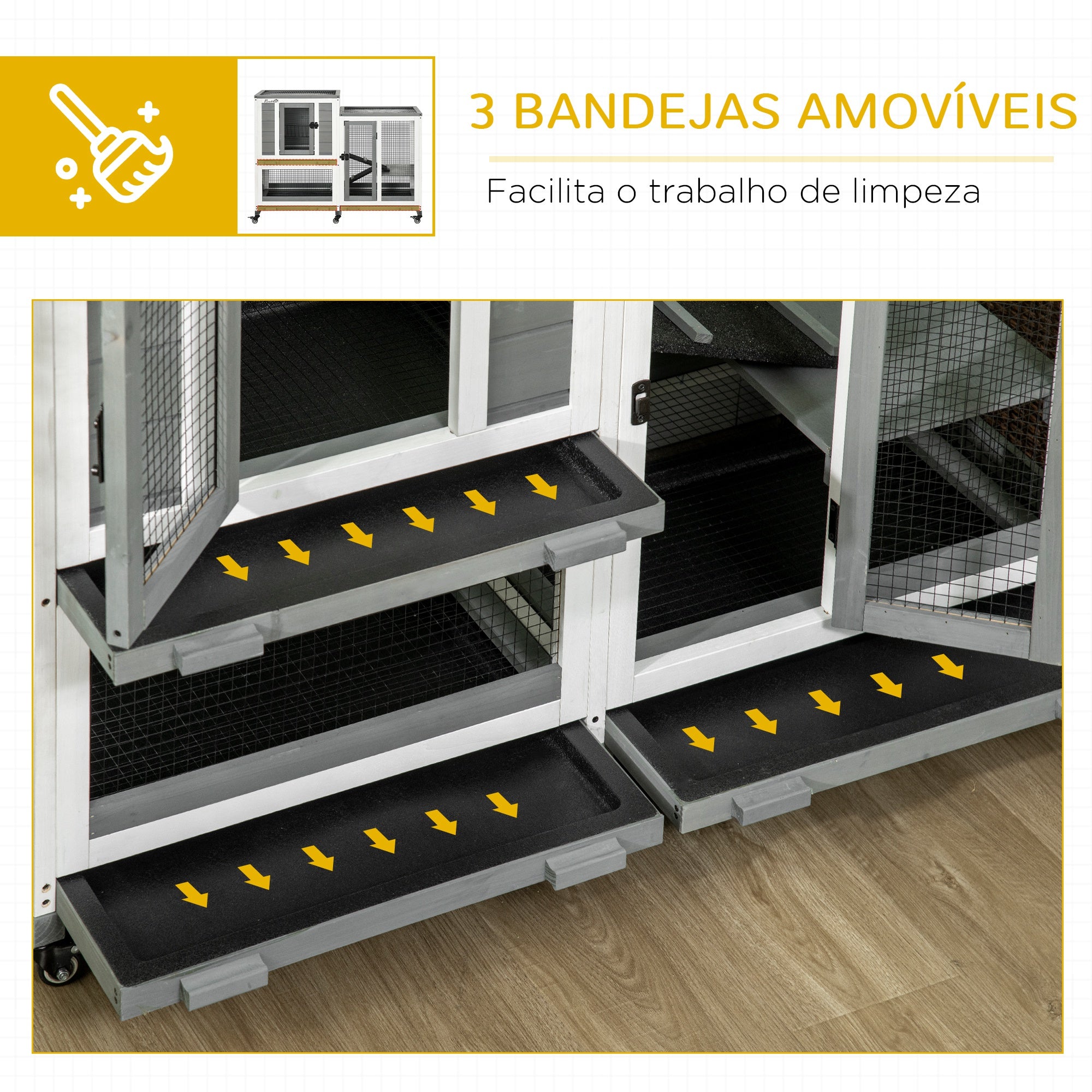 Gaiola para Animais Pequenos 110x50x86 cm - Cinza