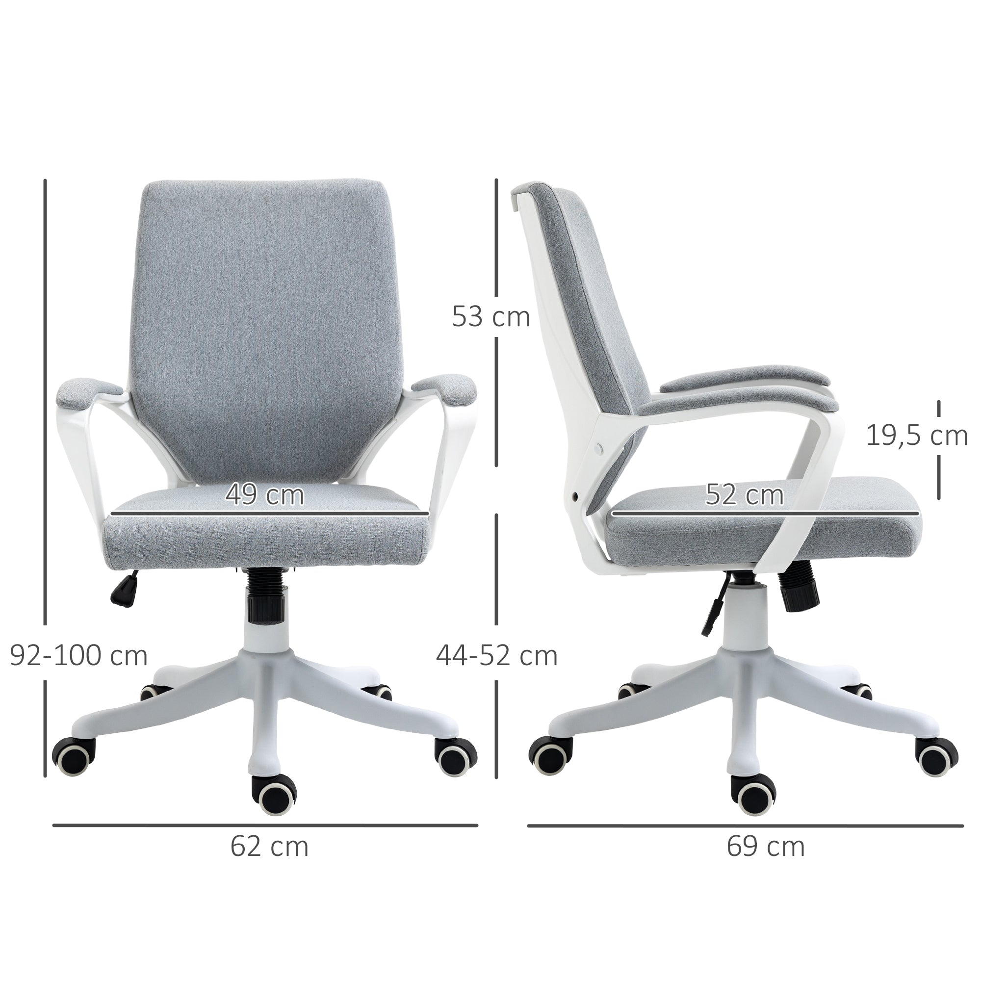 Cadeira de Escritório Ergonômica Cinza 62x69x92-102 cm