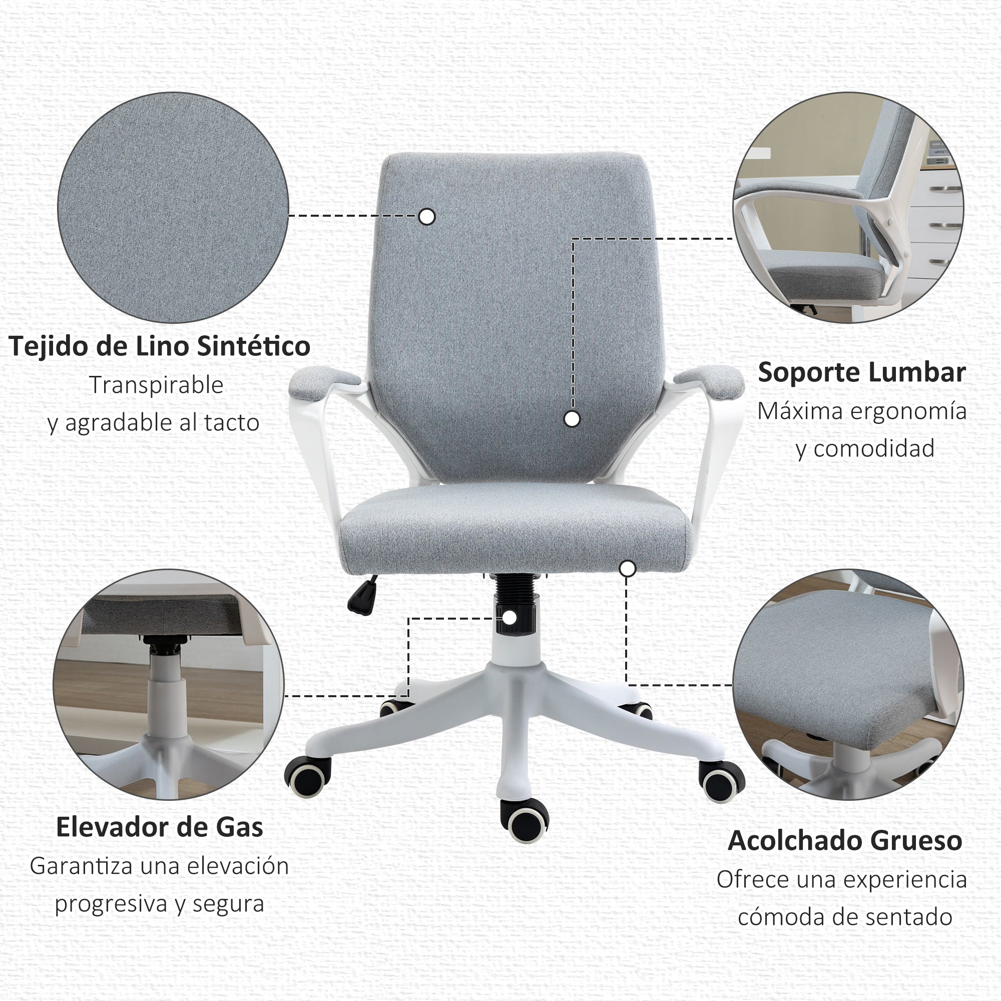 Cadeira de Escritório Ergonômica Cinza 62x69x92-102 cm