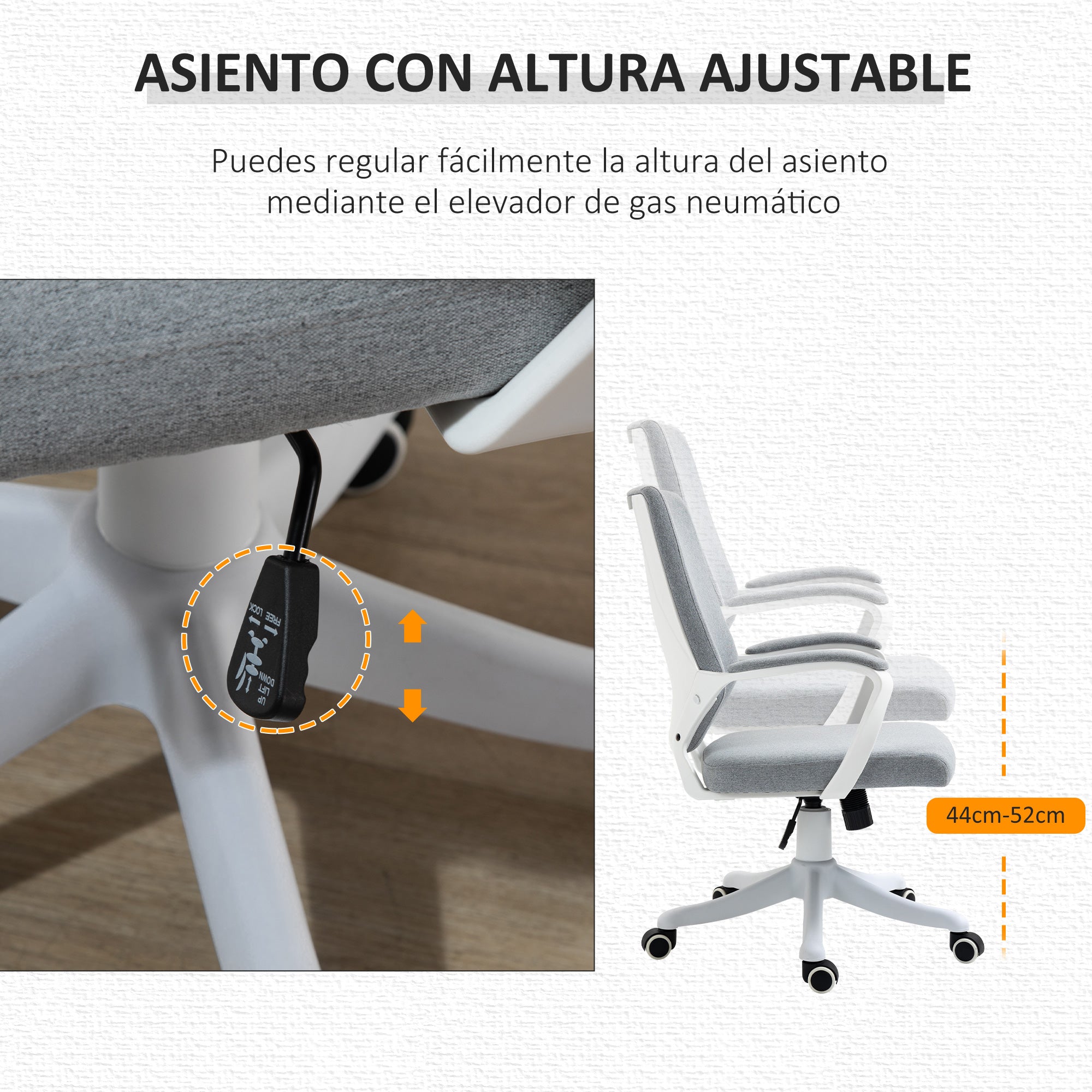 Cadeira de Escritório Ergonômica Cinza 62x69x92-102 cm