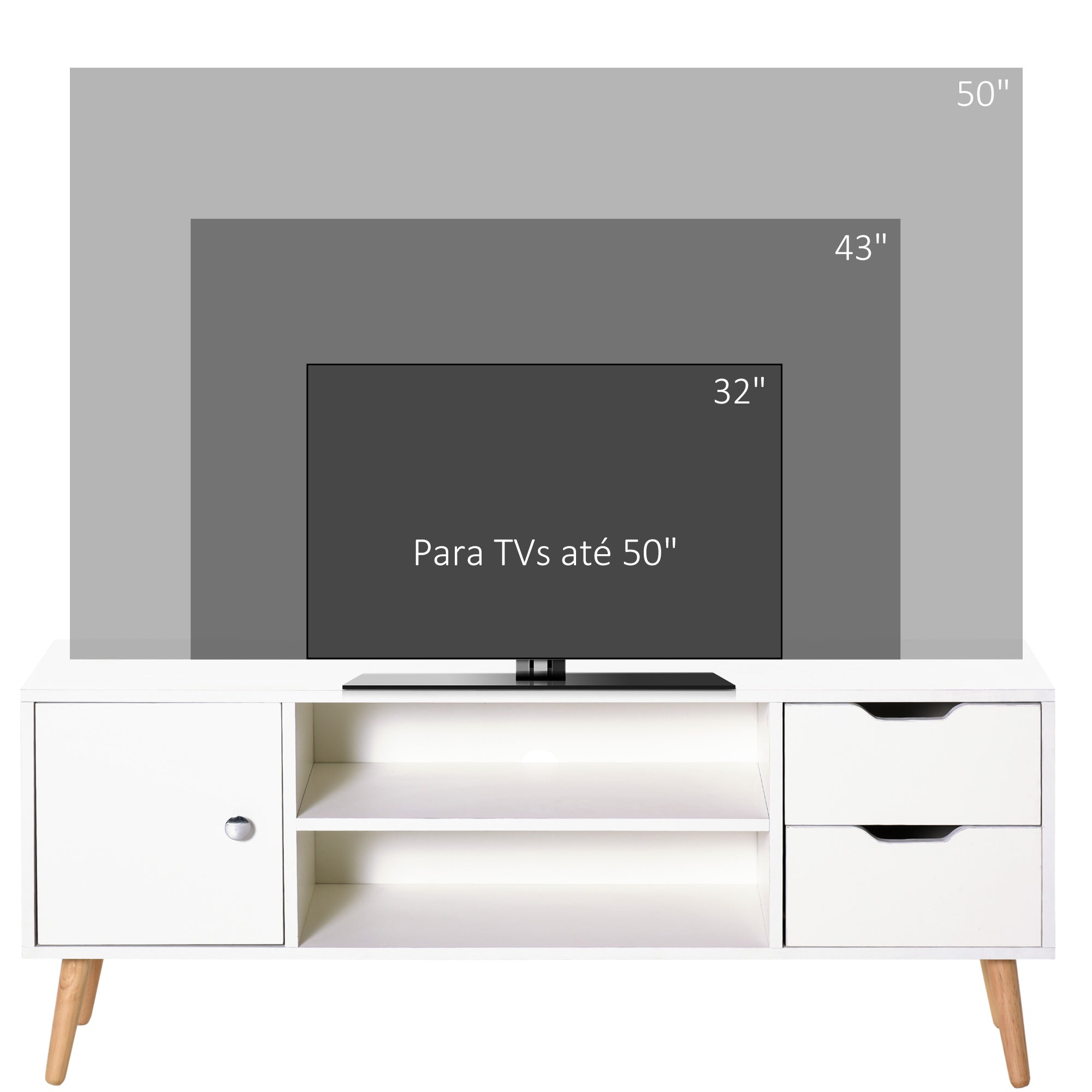 Armário de TV Grande com Armário, Prateleiras e Gavetas - 120x28x44 cm - Branco