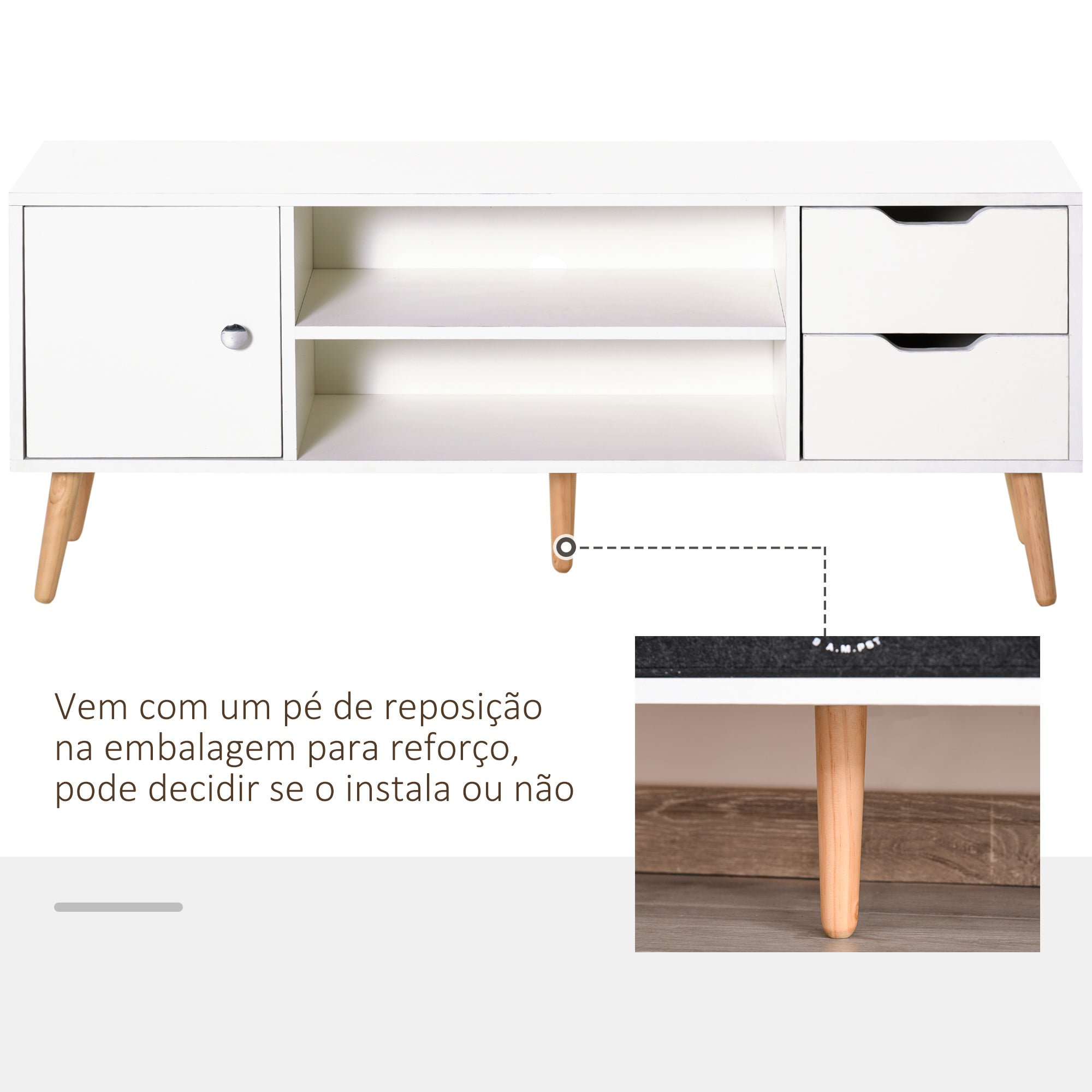 Armário de TV Grande com Armário, Prateleiras e Gavetas - 120x28x44 cm - Branco