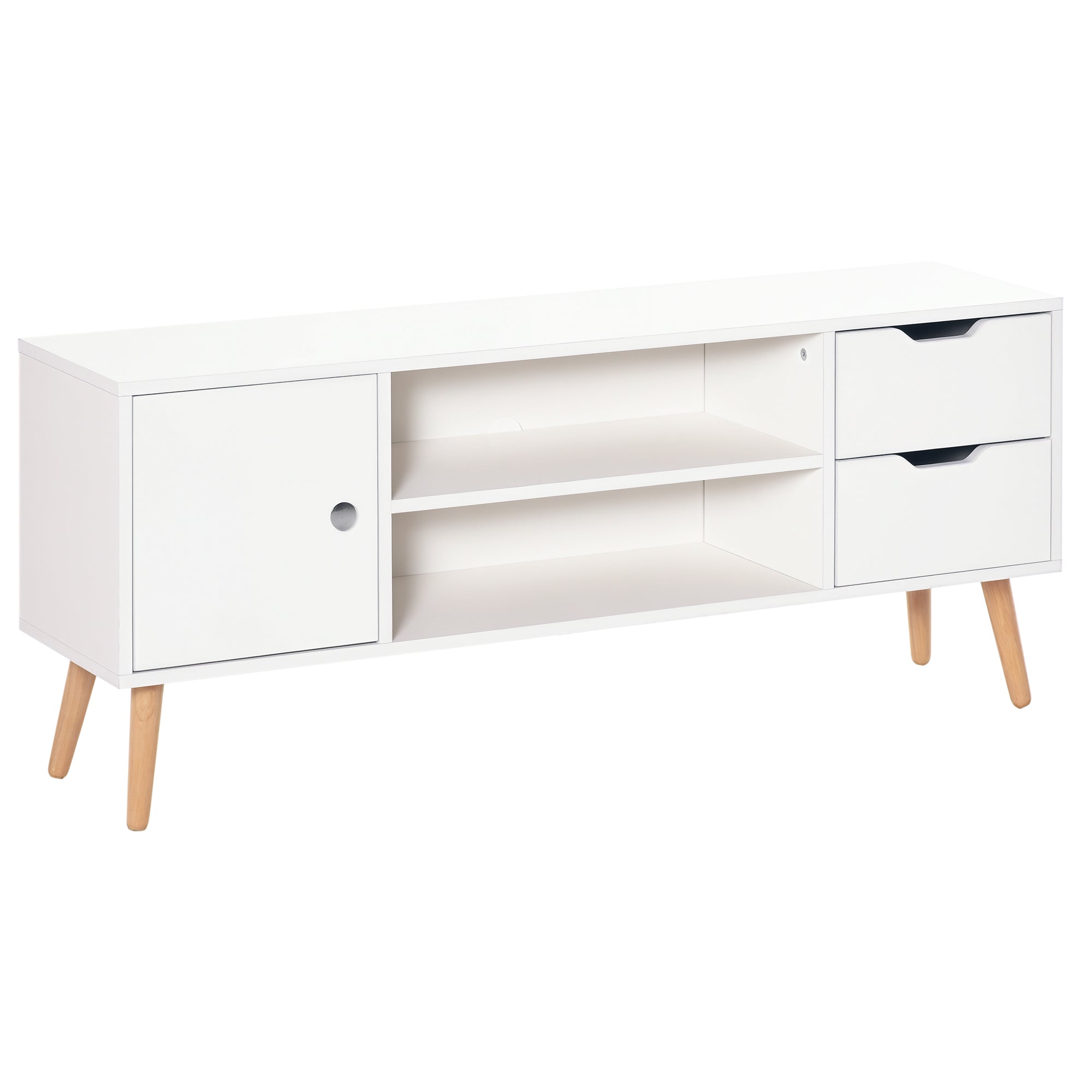 Armário de TV Grande com Armário, Prateleiras e Gavetas - 120x28x44 cm - Branco